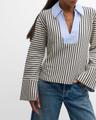 whitney rugby stripe collared v-neck top