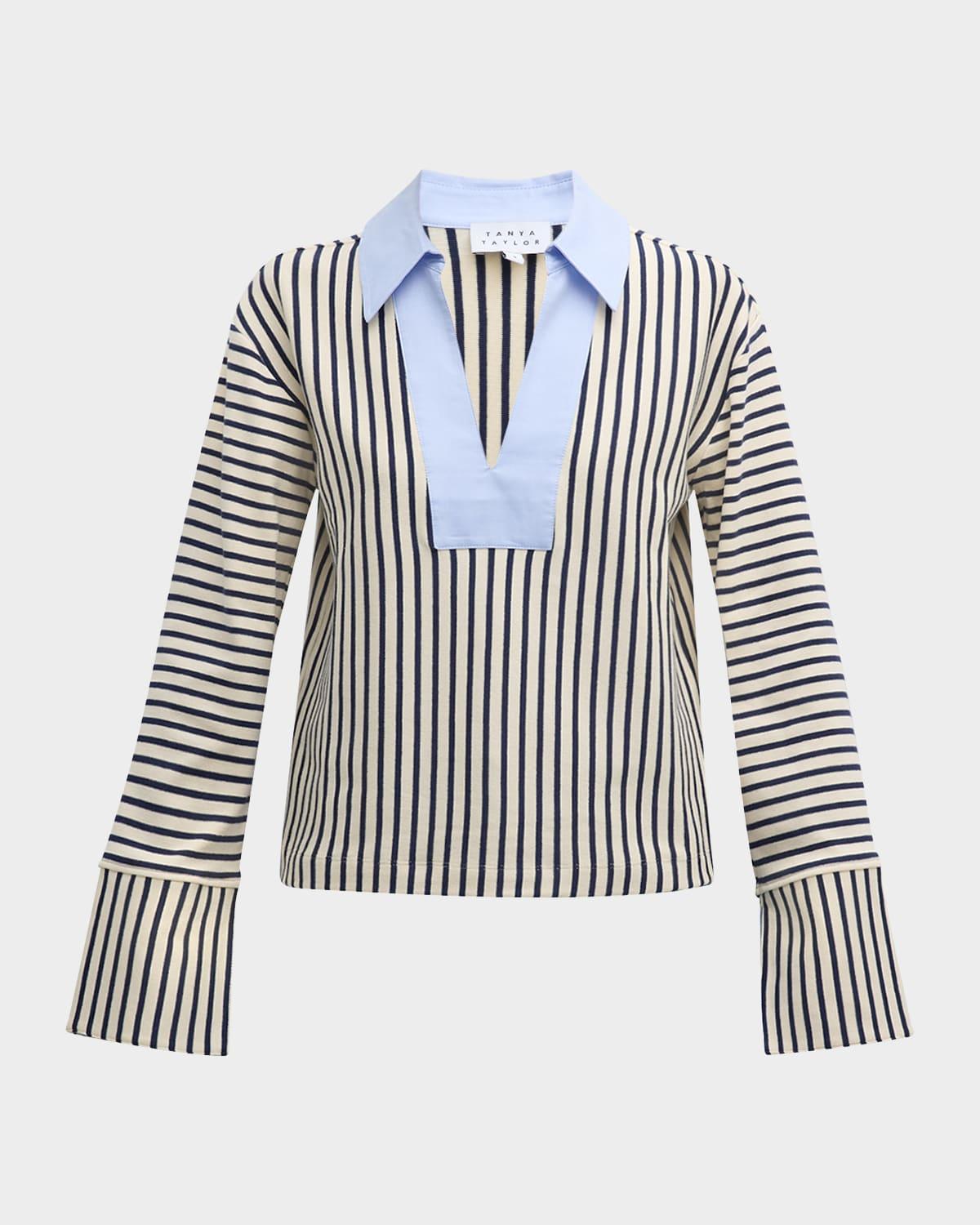 whitney rugby stripe collared v-neck top