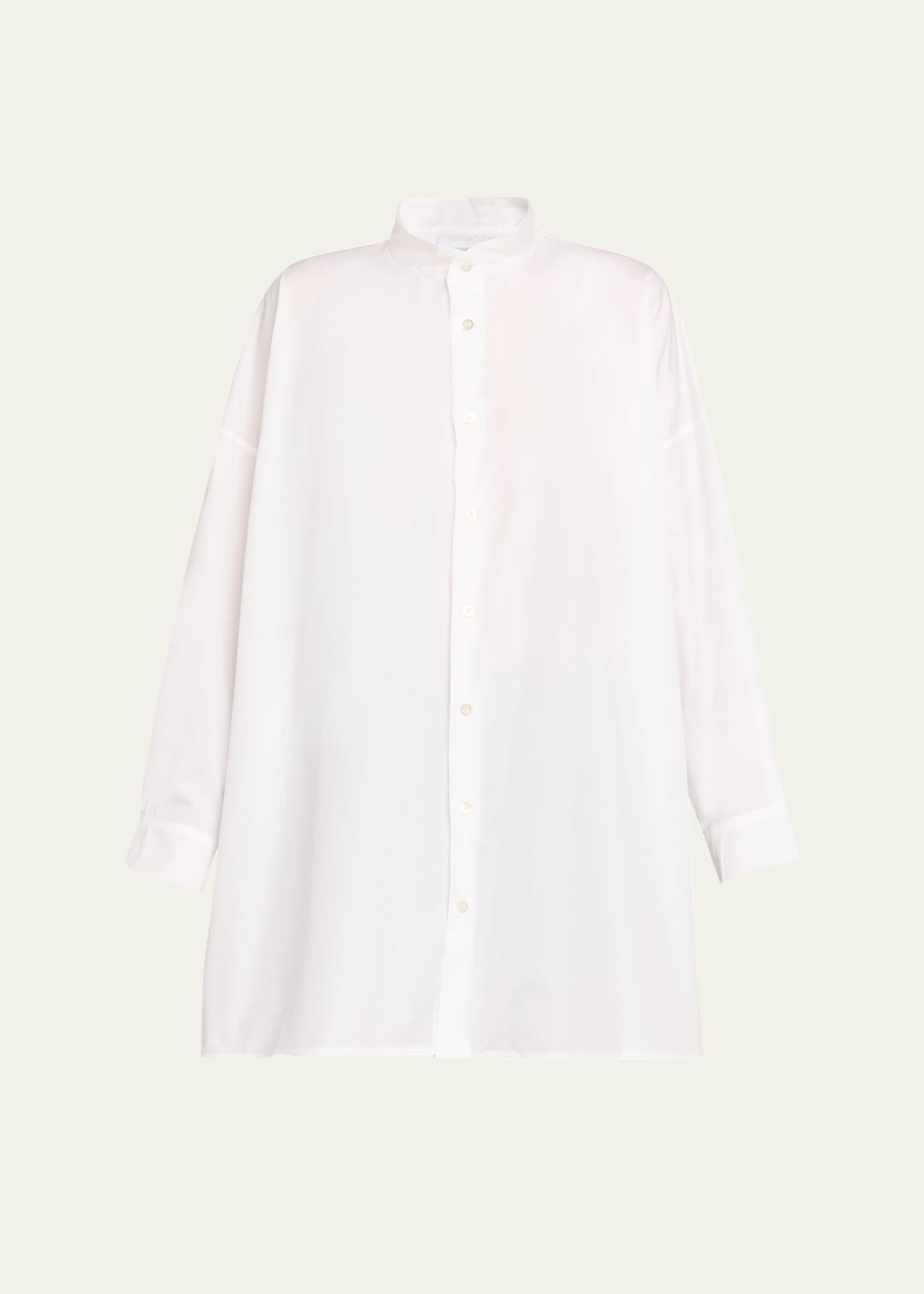 wide a-line collarless classic shirt (long plus)