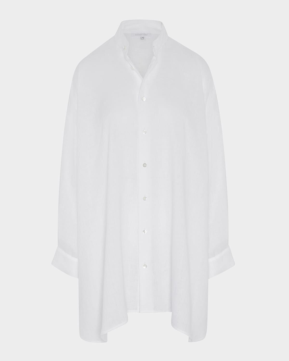 wide a-line collarless shirt with slits (long plus)