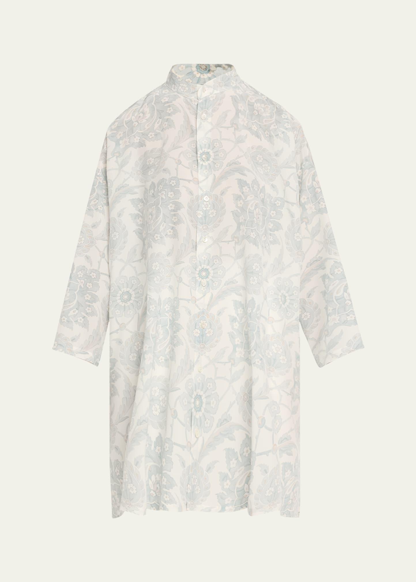 wide a-line collarless shirt with slits (very long)