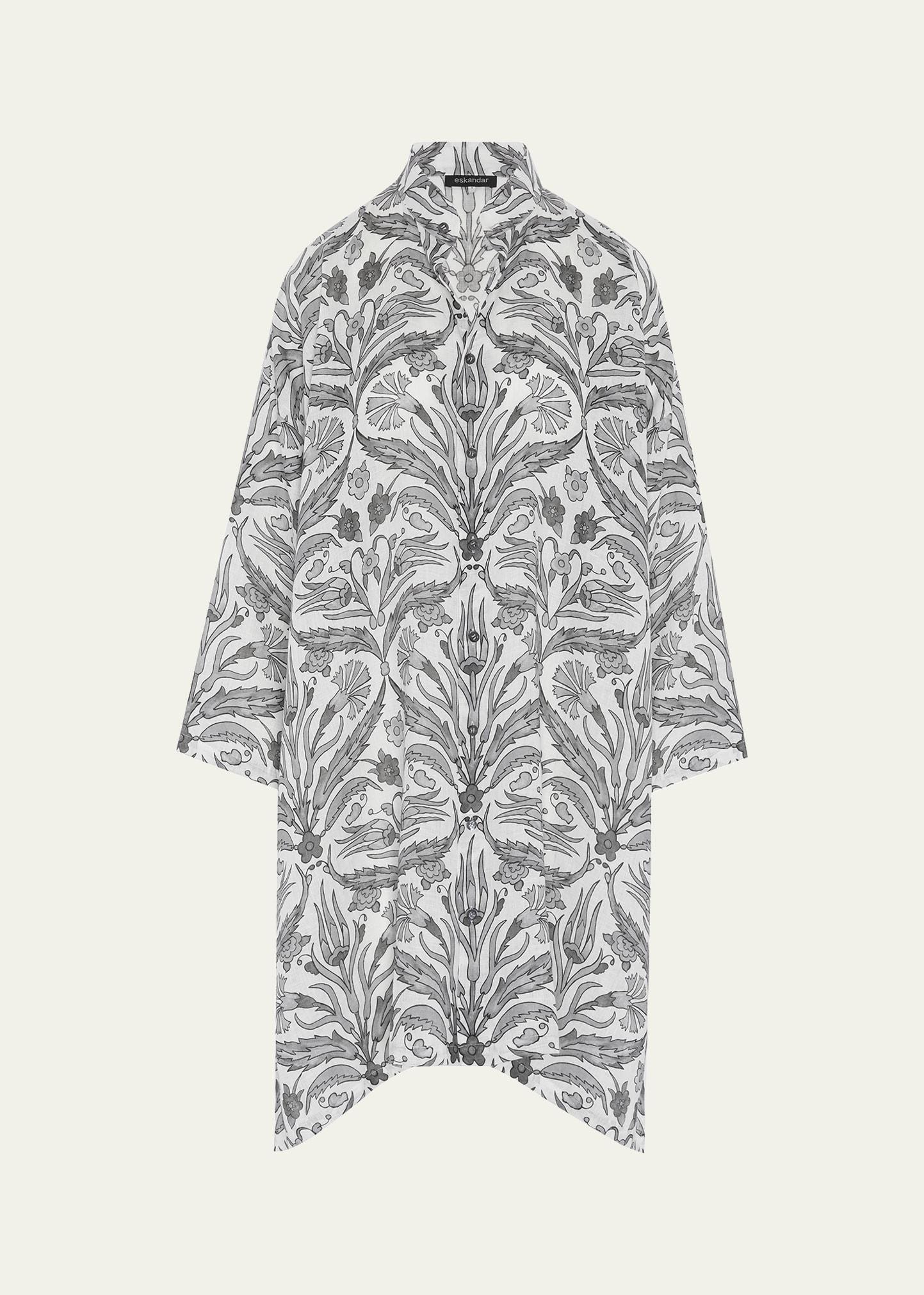 wide a-line collarless shirt with slits (very long)