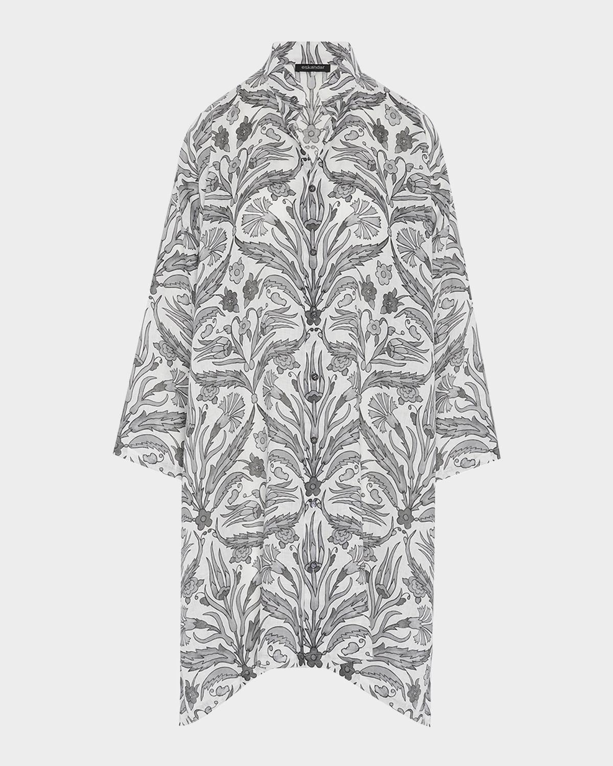 wide a-line collarless shirt with slits (very long)