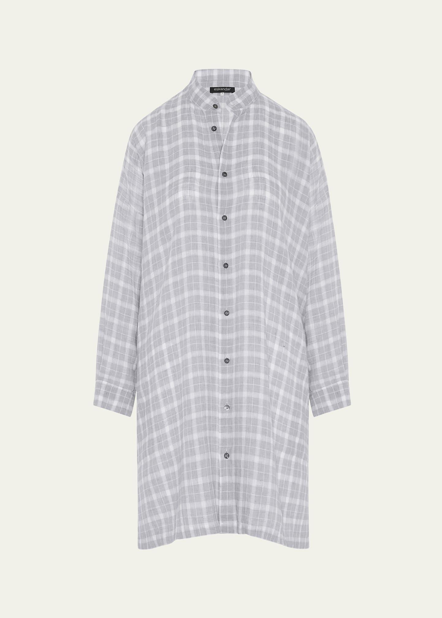 wide a-line collarless shirt with slits (very long length)