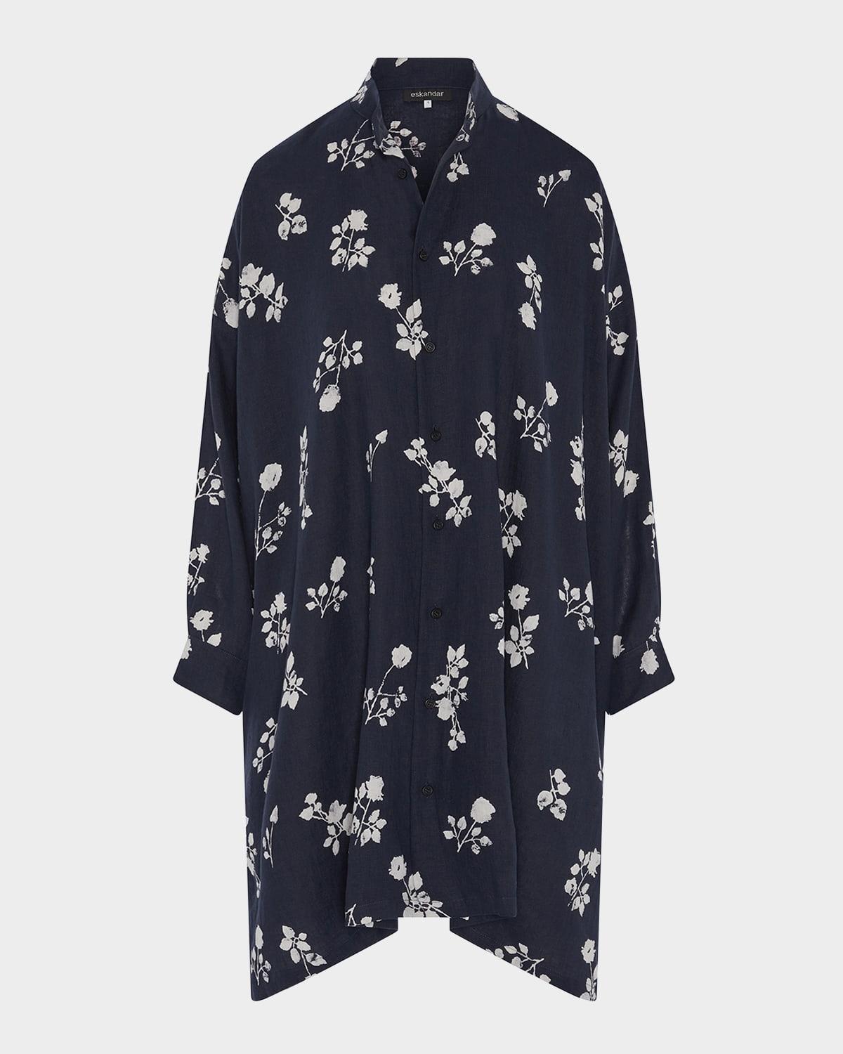 wide a-line collarless shirt with slits (very long length)