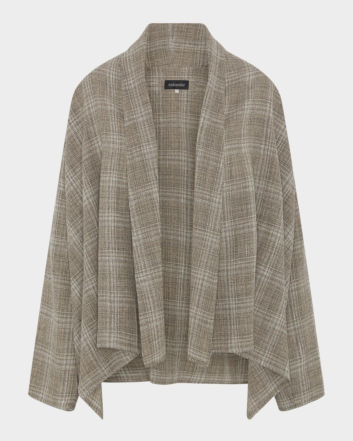 wide a-line scrunch shawl-collar jacket (mid plus length)