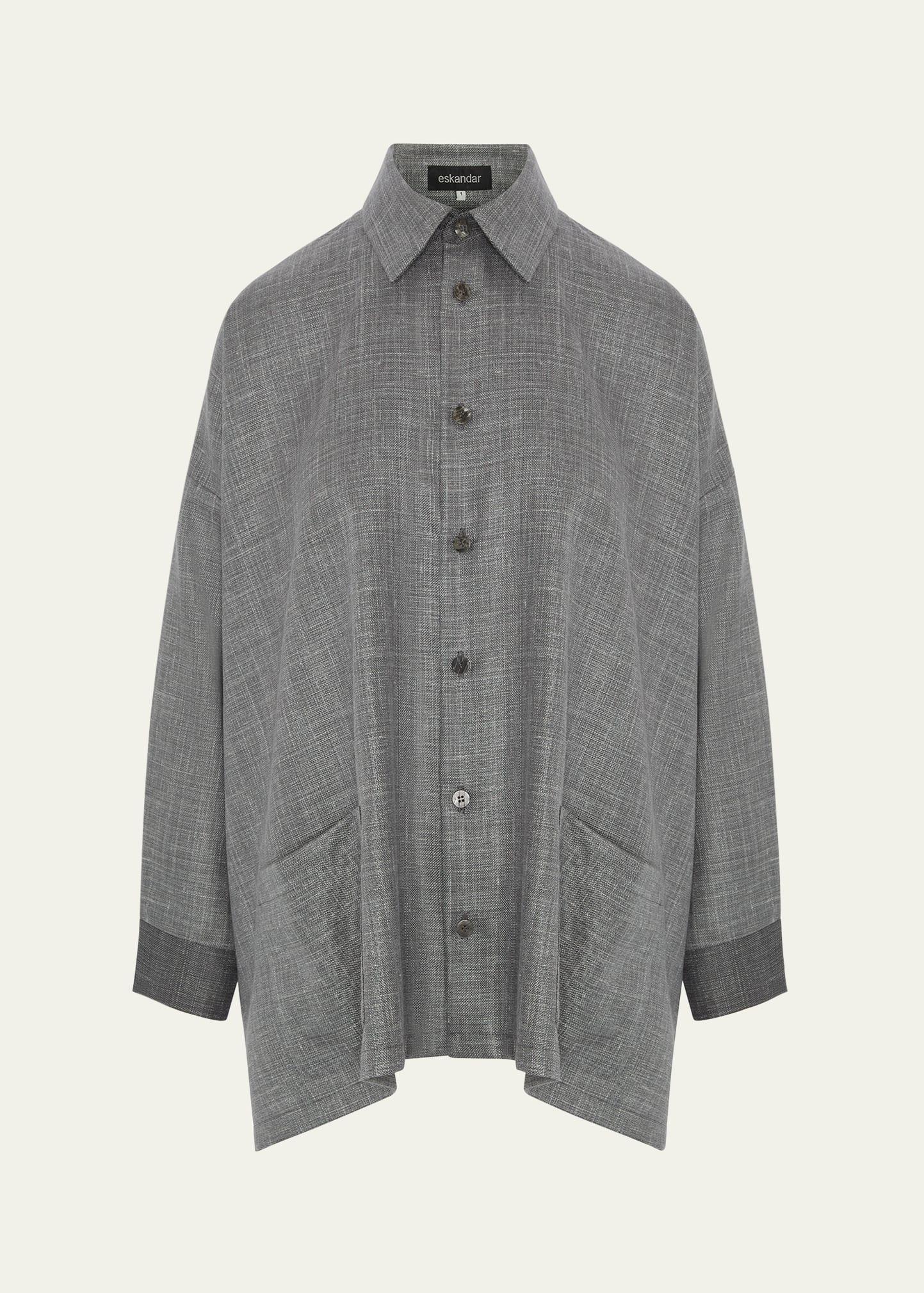 wide a-line shirt jacket with collar (long length)