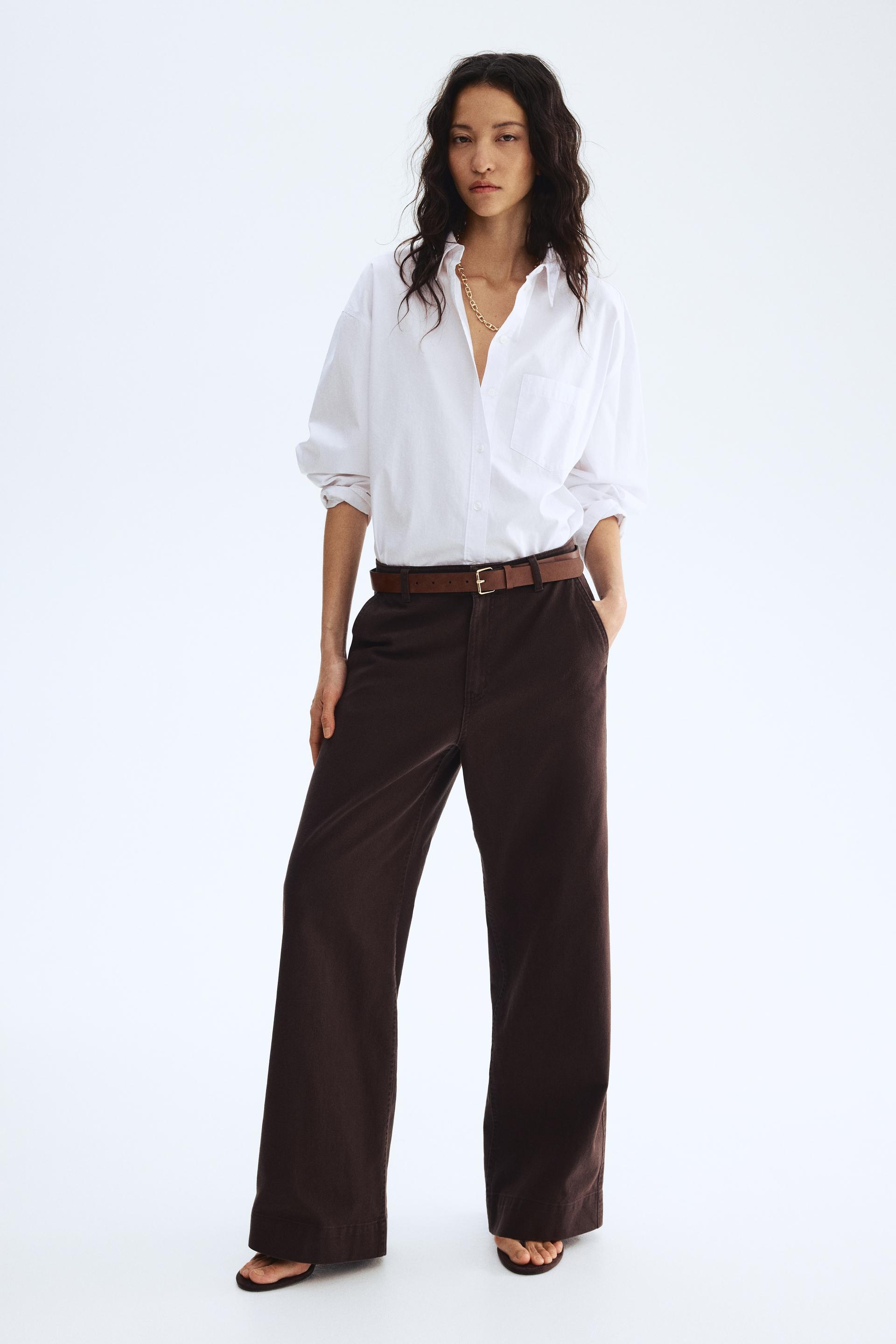 wide belted twill pants