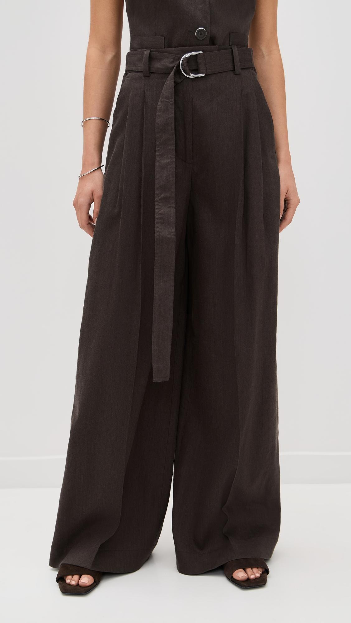 wide double-pleat trousers with belt