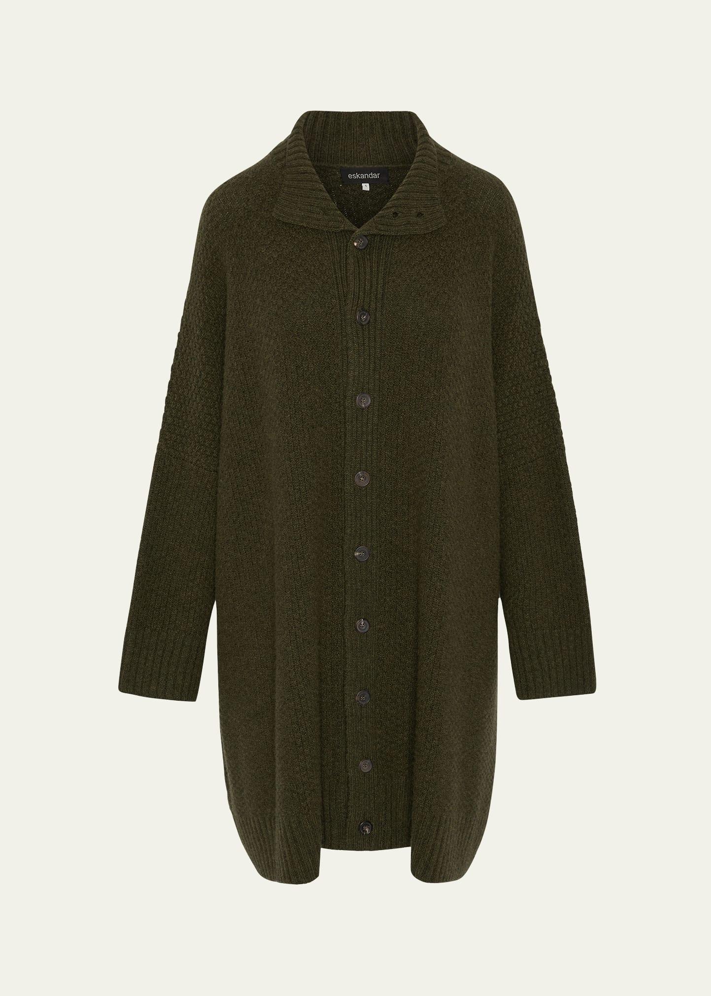 wide high-neck button cardigan (long plus length)