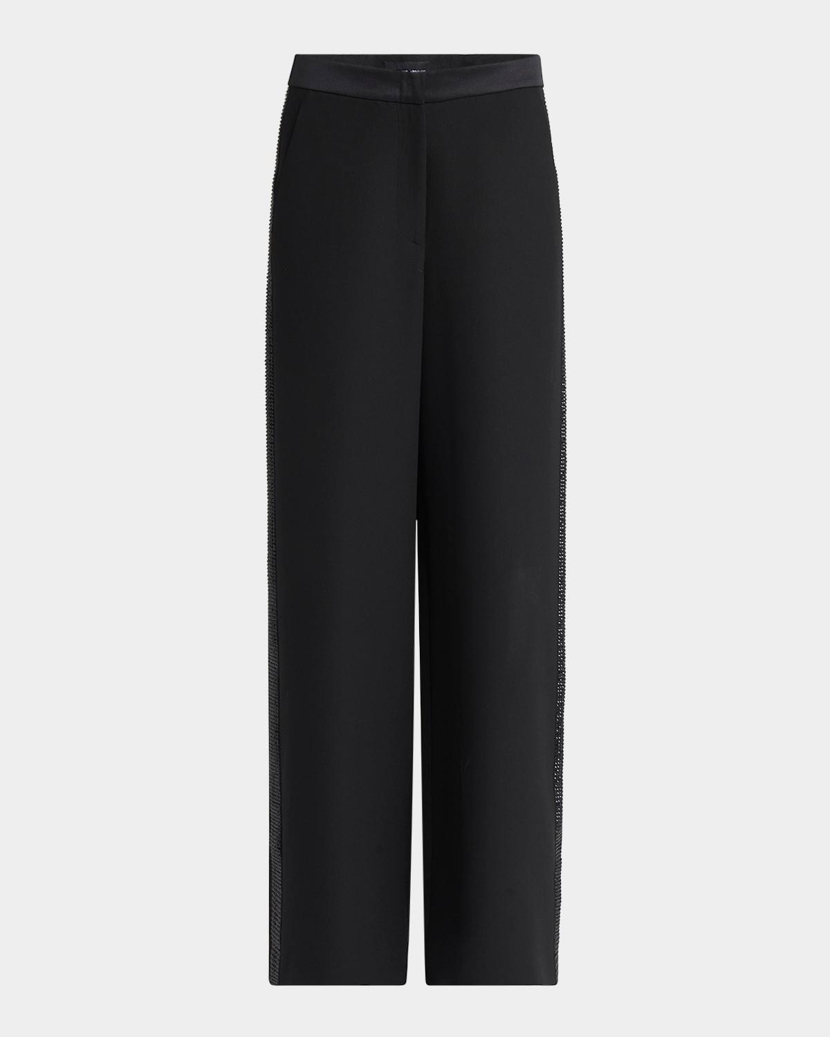 wide-leg beaded silk tuxedo pants
