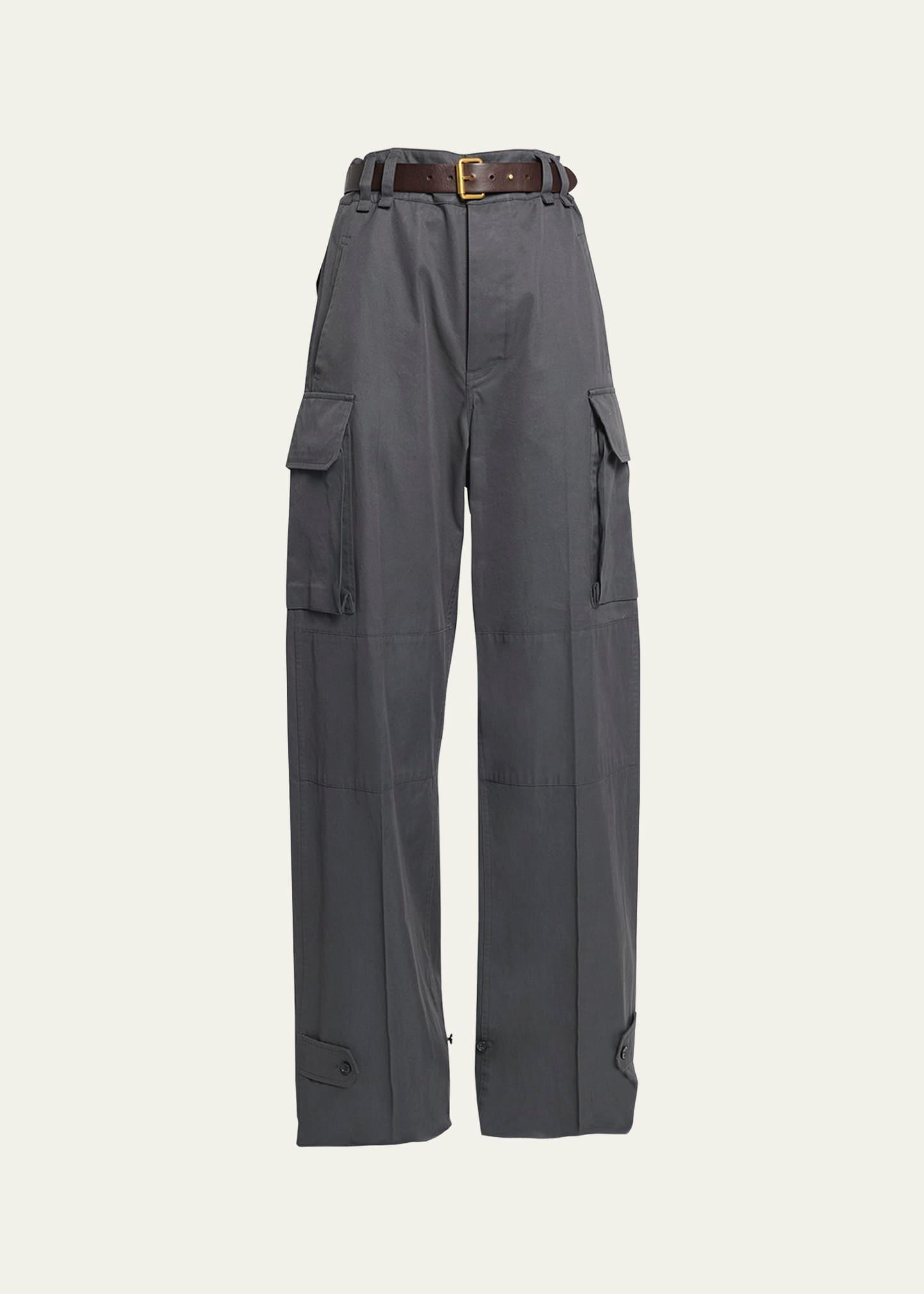 wide-leg cargo pants with leather belt