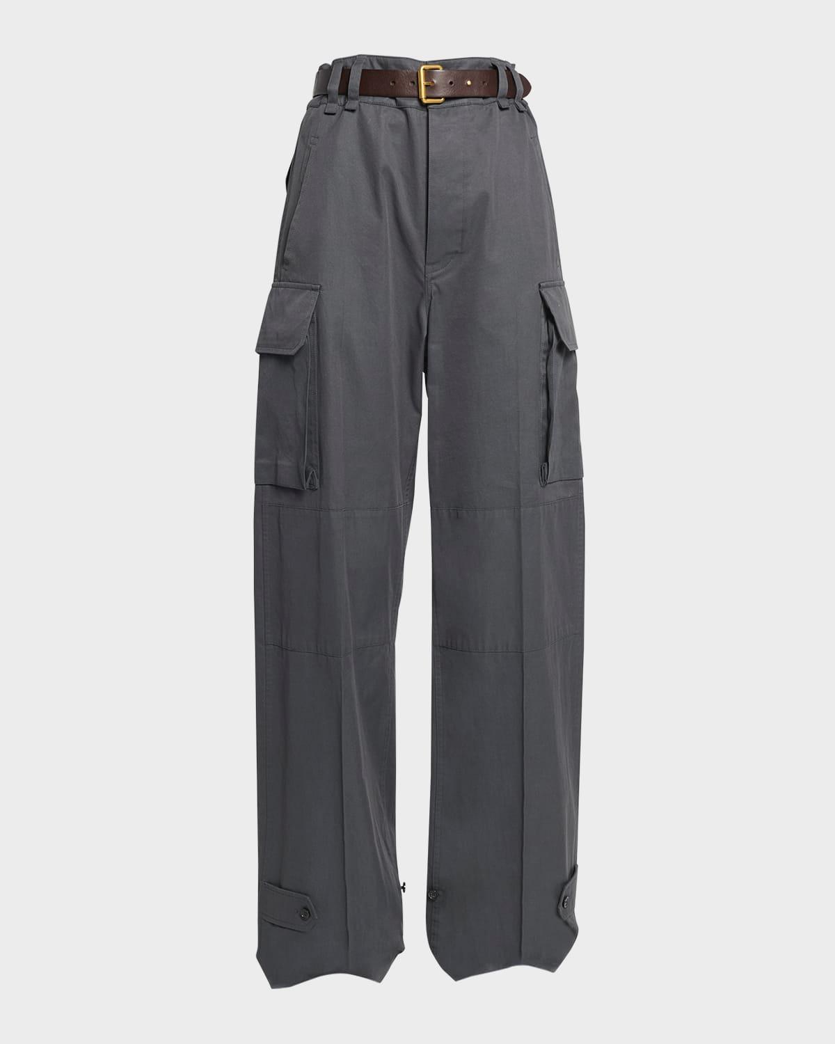 wide-leg cargo pants with leather belt