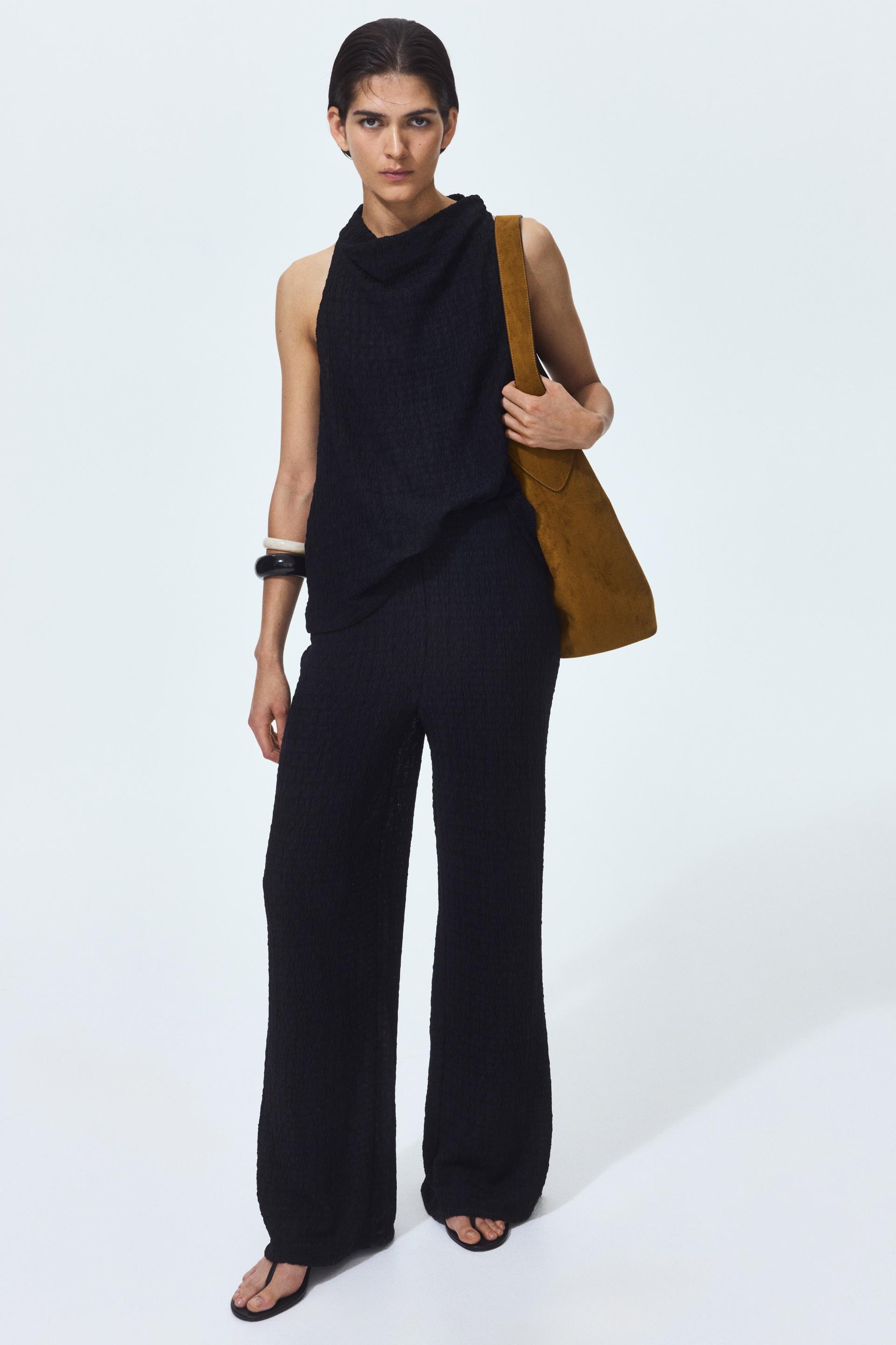 wide-leg crinkled pants