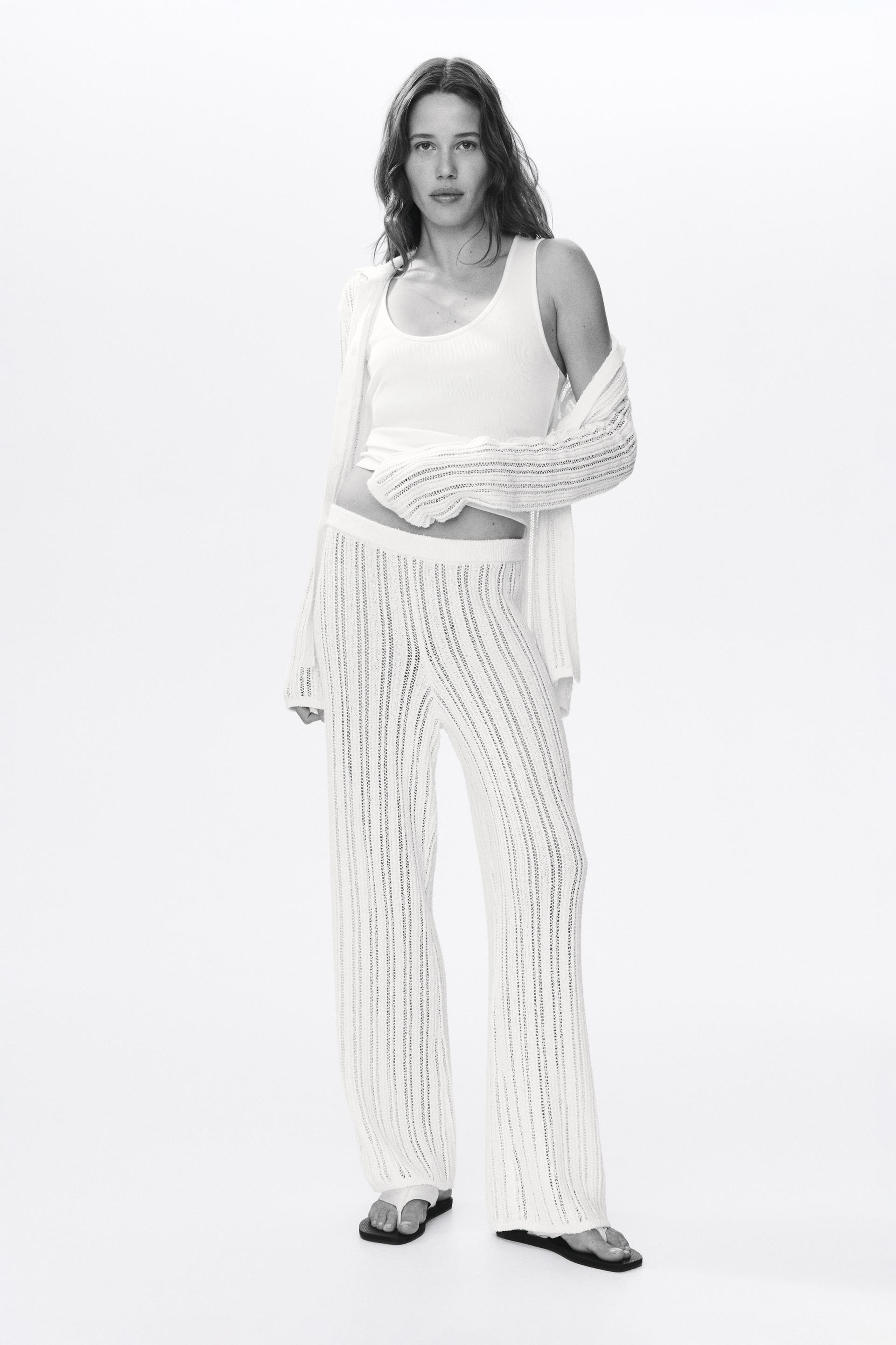wide-leg crochet-look pants