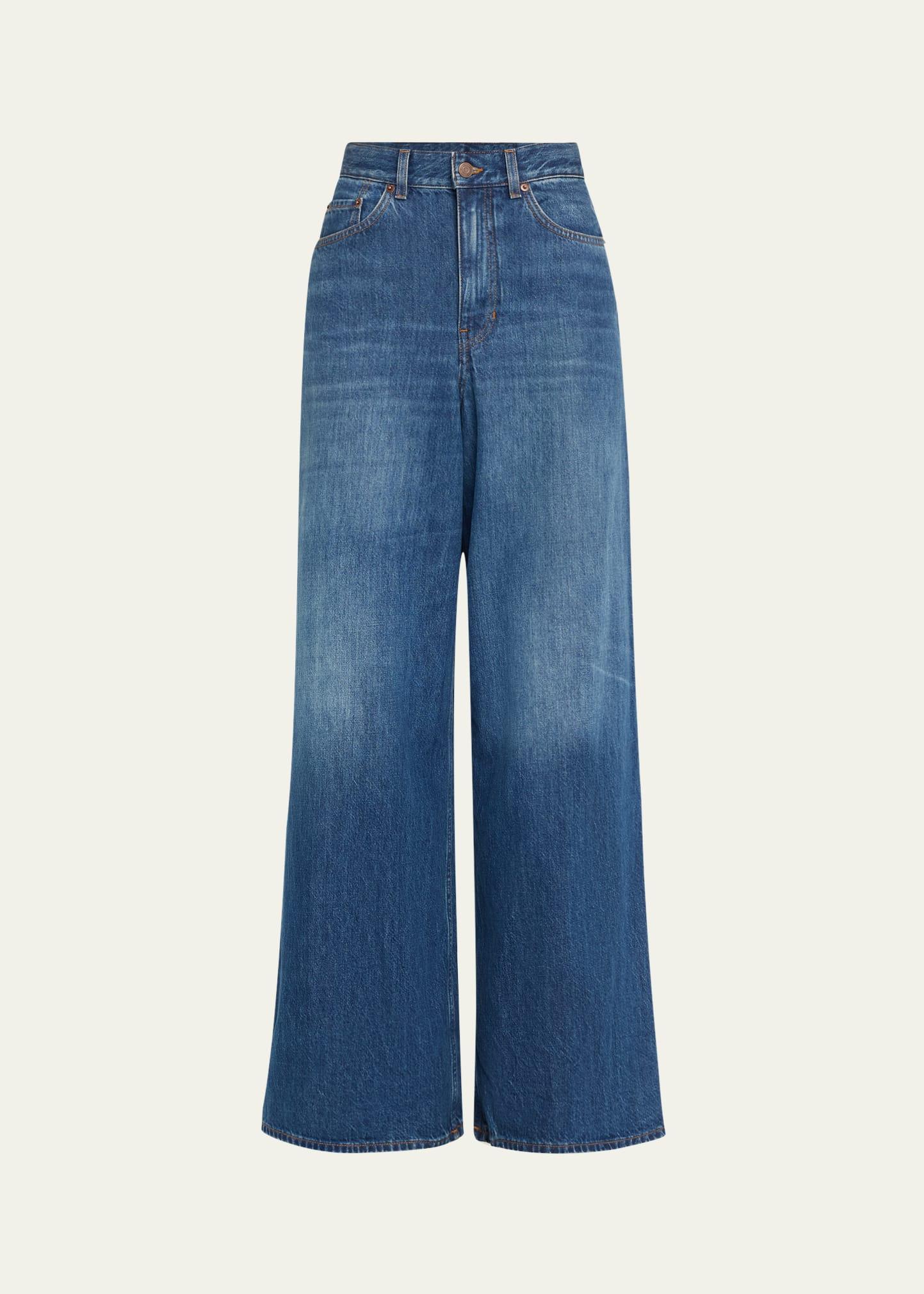 wide leg denim trousers