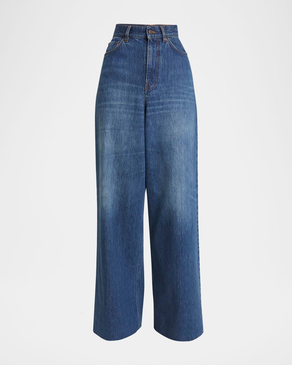 wide leg denim trousers