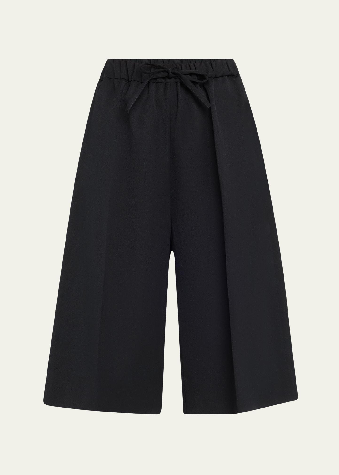 wide leg elasticated long wool shorts
