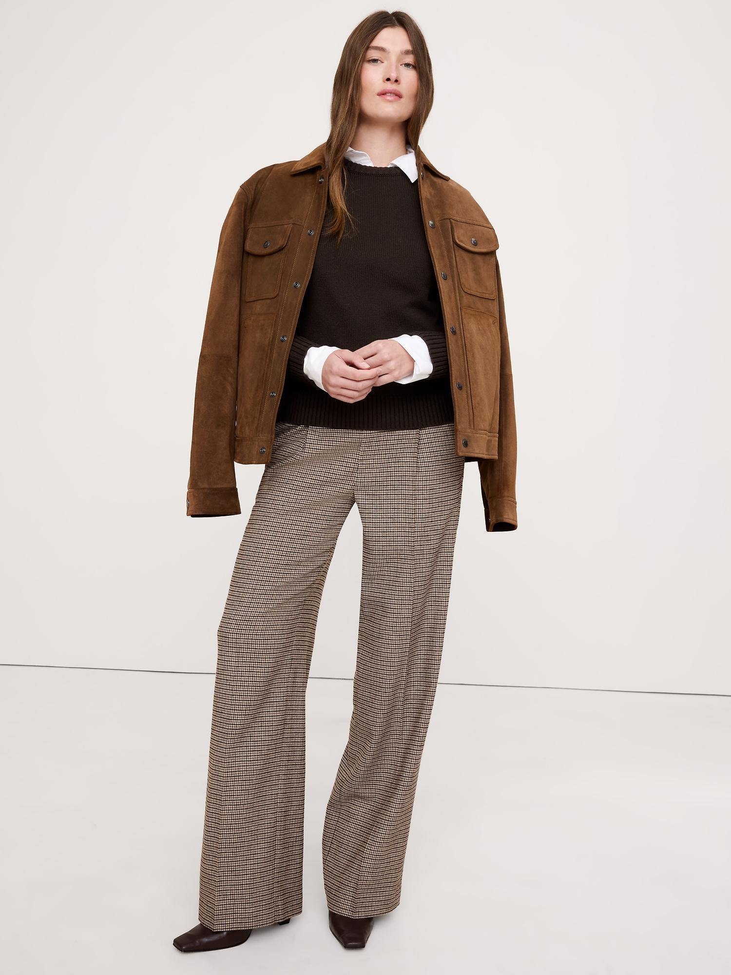 wide-leg flannel drawstring pull-on pant