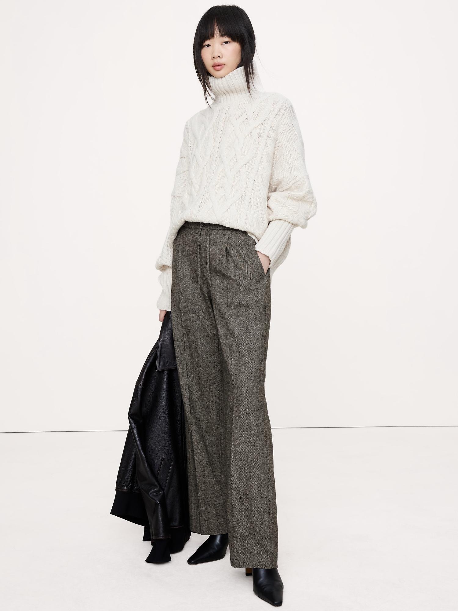 wide-leg flannel drawstring pull-on pant