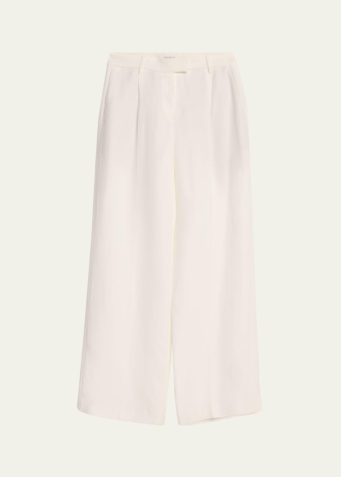 wide-leg fluid linen twill tailored pants
