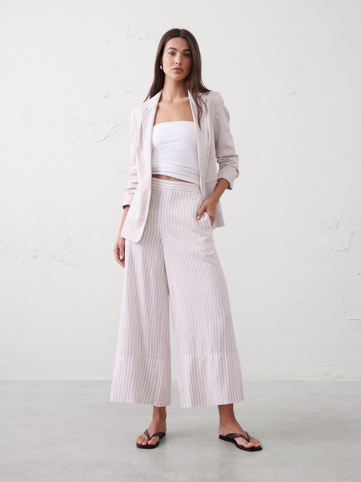 wide-leg high-rise linen-blend cropped pull-on pant