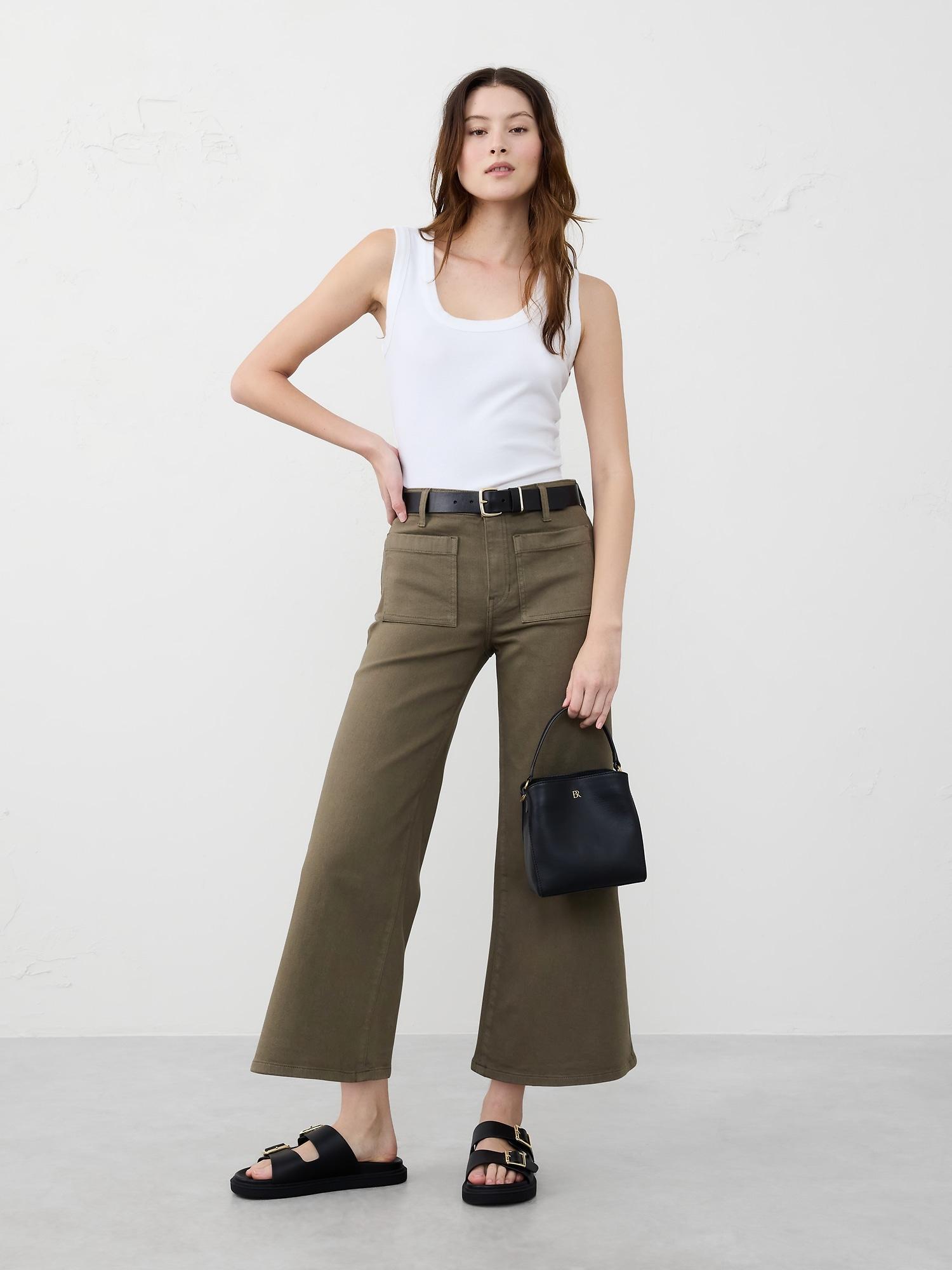 wide-leg high-rise patch pocket cropped jean