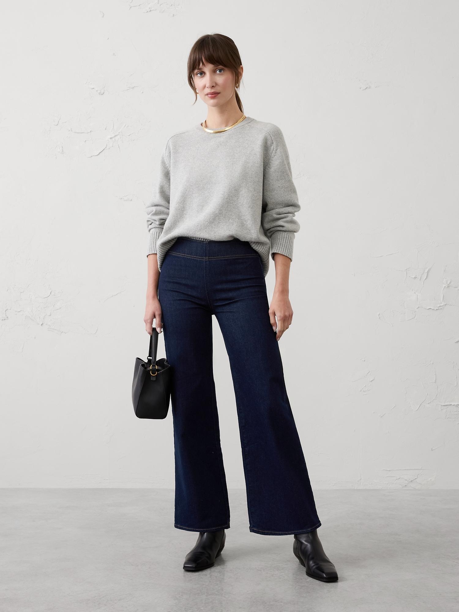 wide-leg high-rise pull-on jean