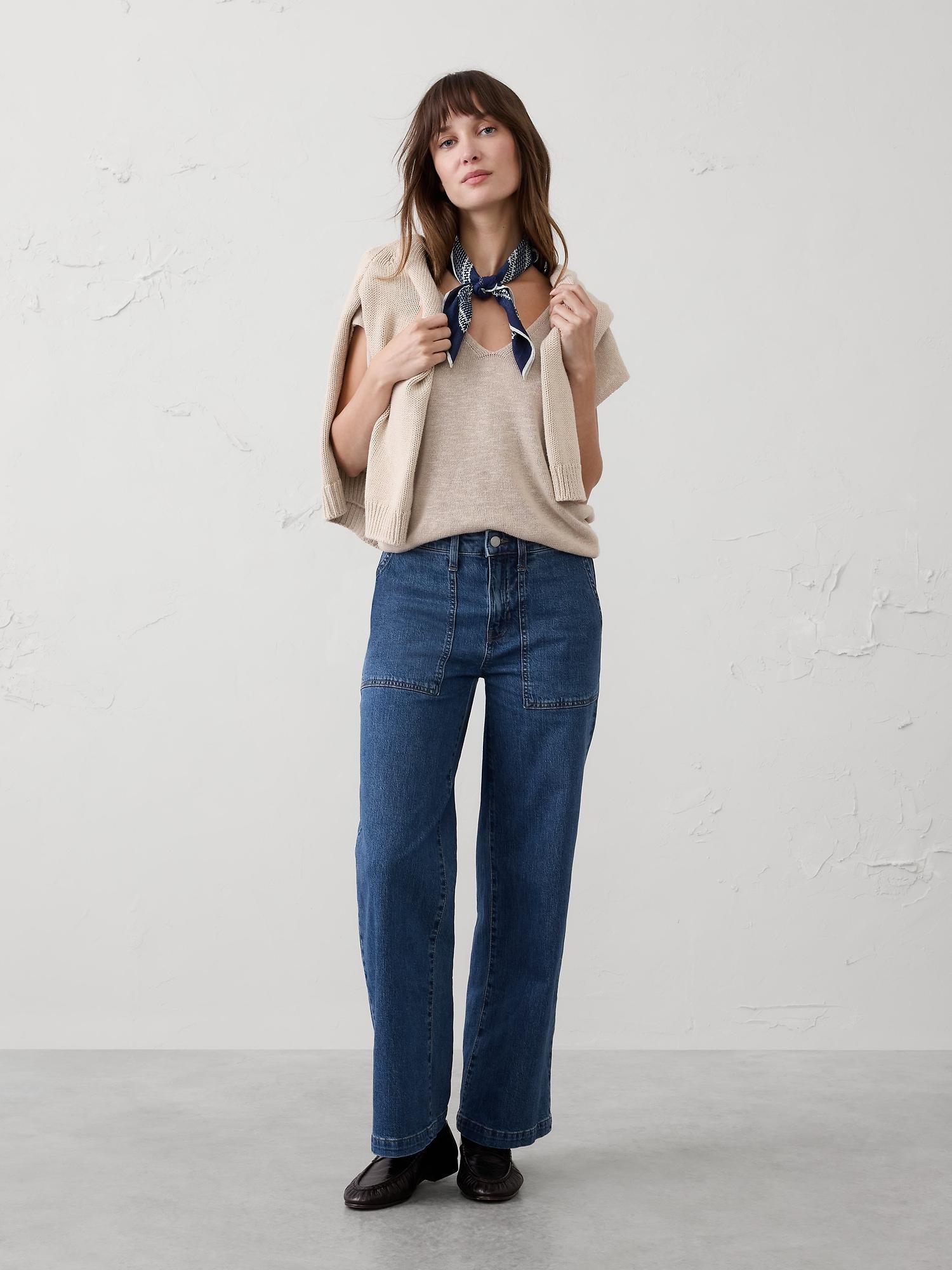 wide-leg high-rise utility jean