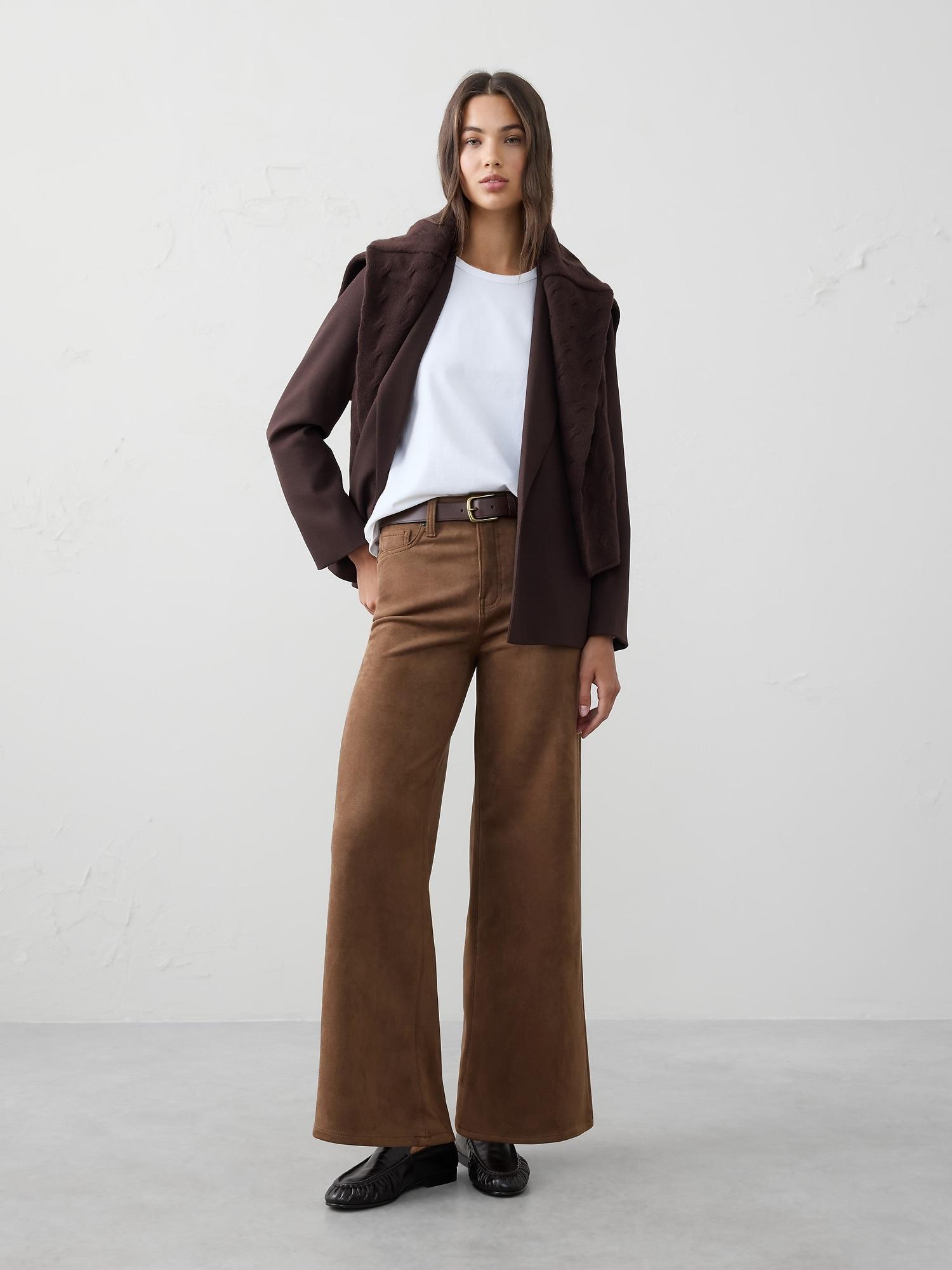 wide-leg high-rise vegan suede pant