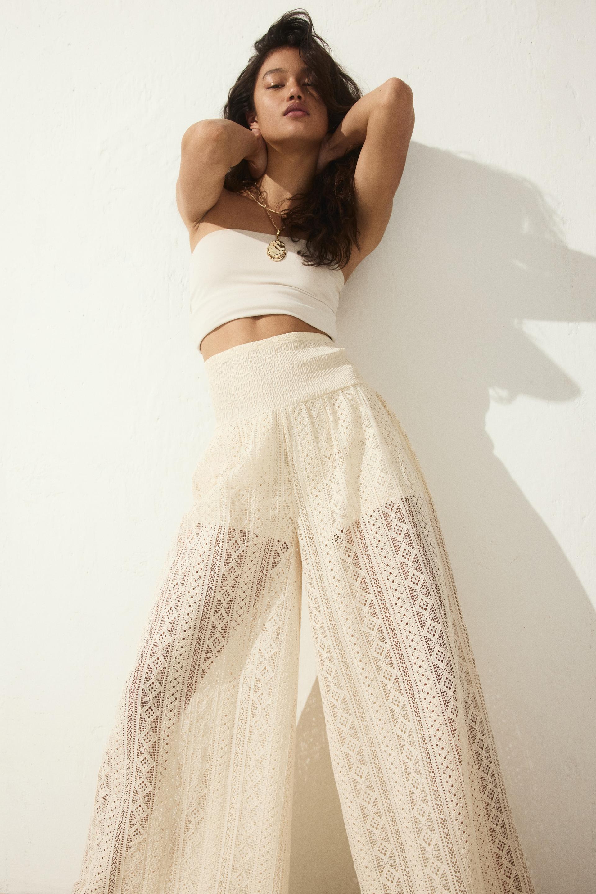 wide-leg lace-look pants