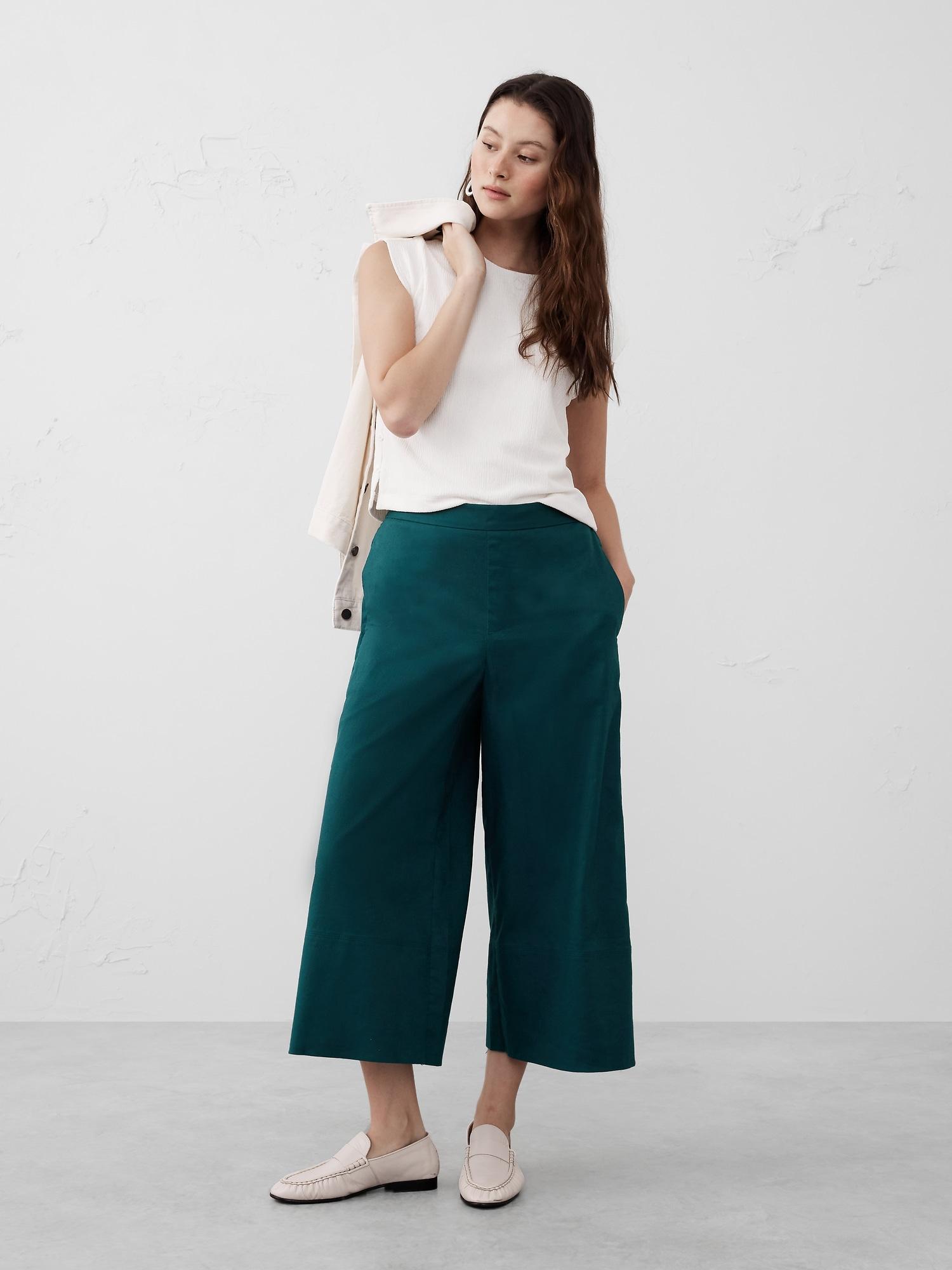 wide-leg linen-blend cropped pull-on pant