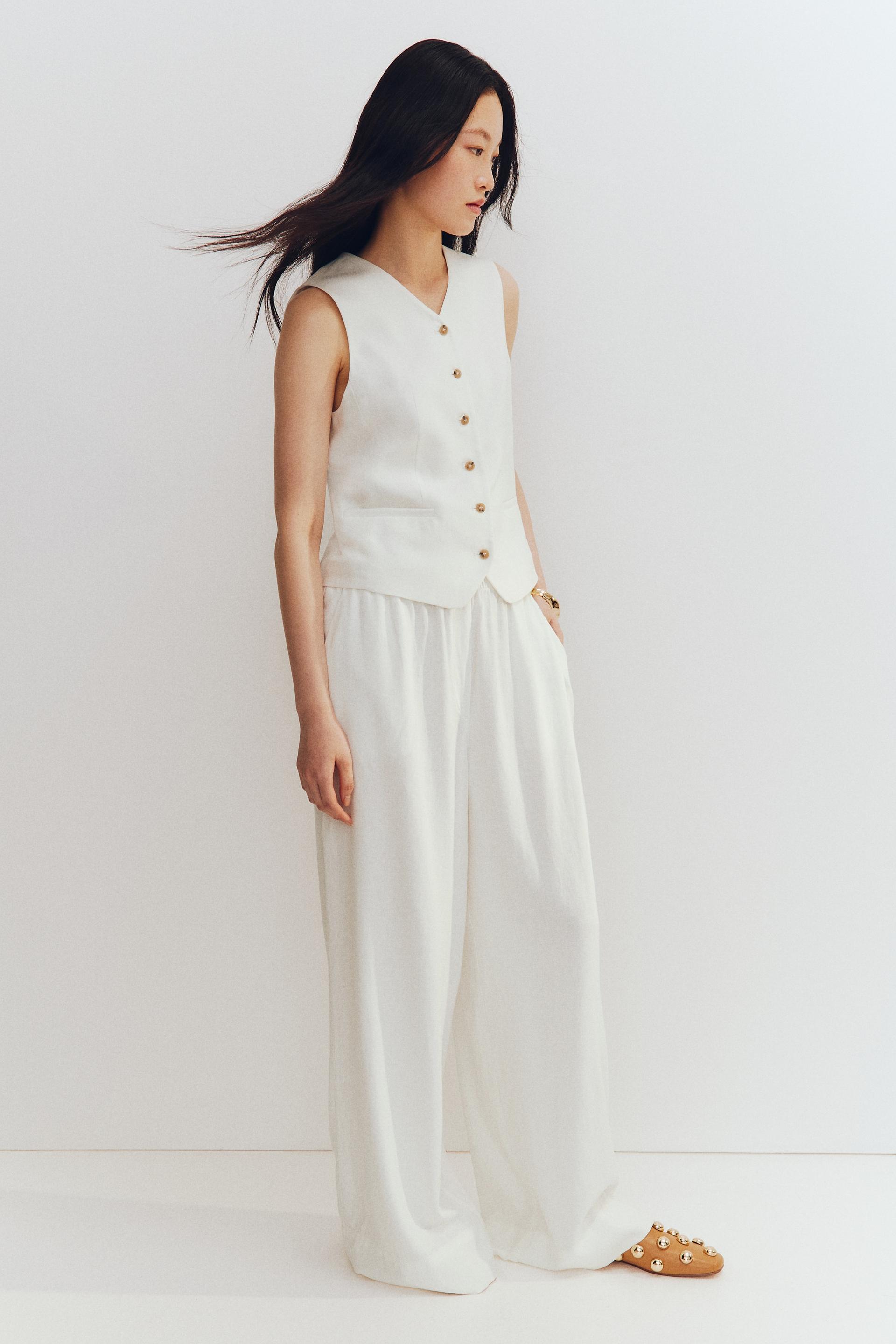 wide-leg linen-blend pants
