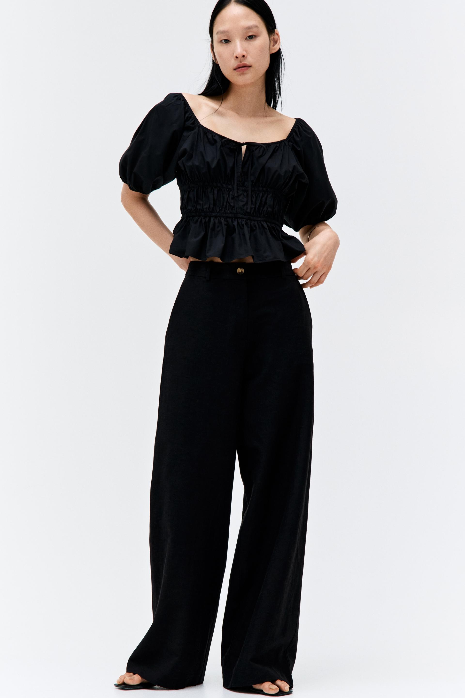 wide-leg linen-blend pants
