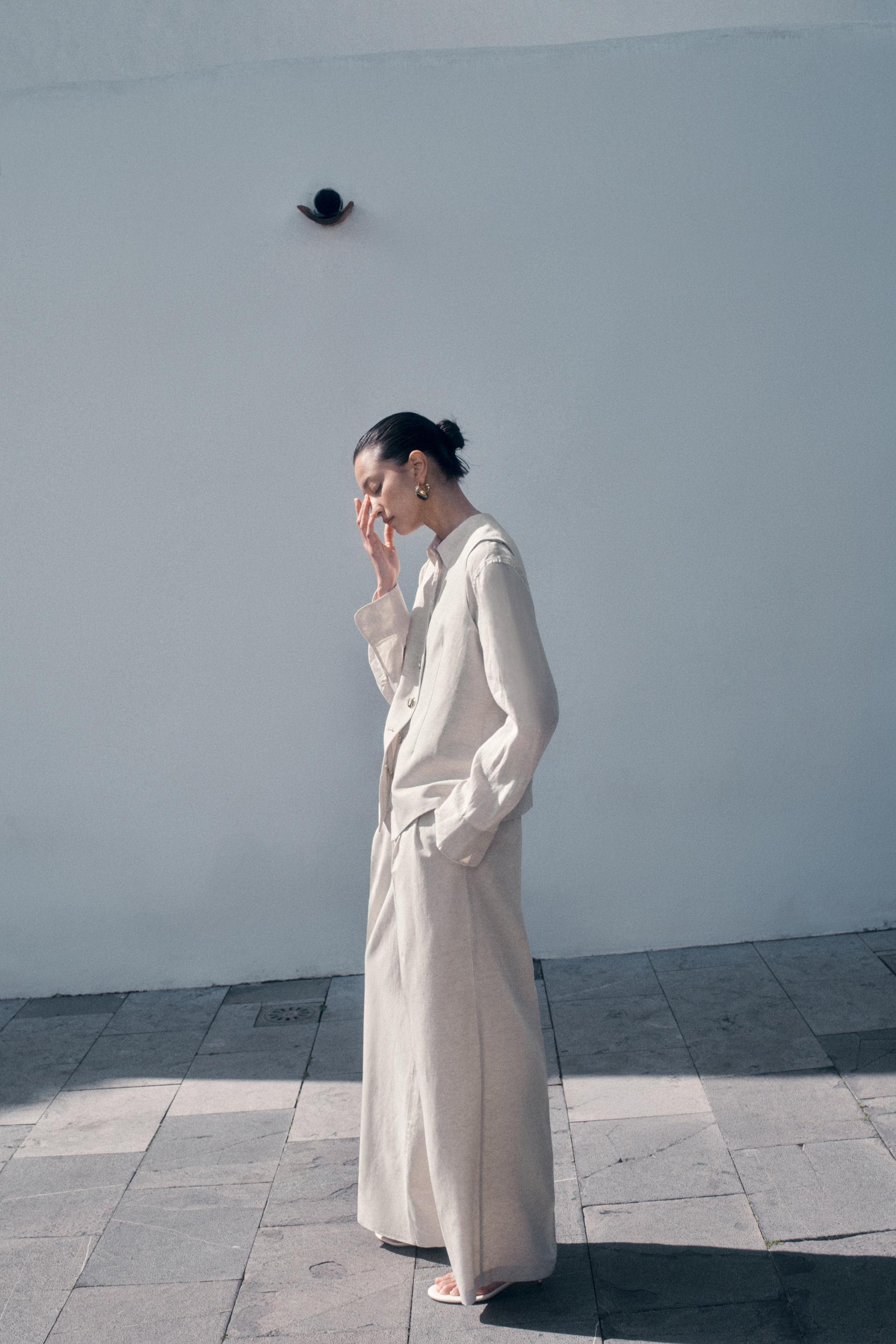 wide-leg linen-blend pants