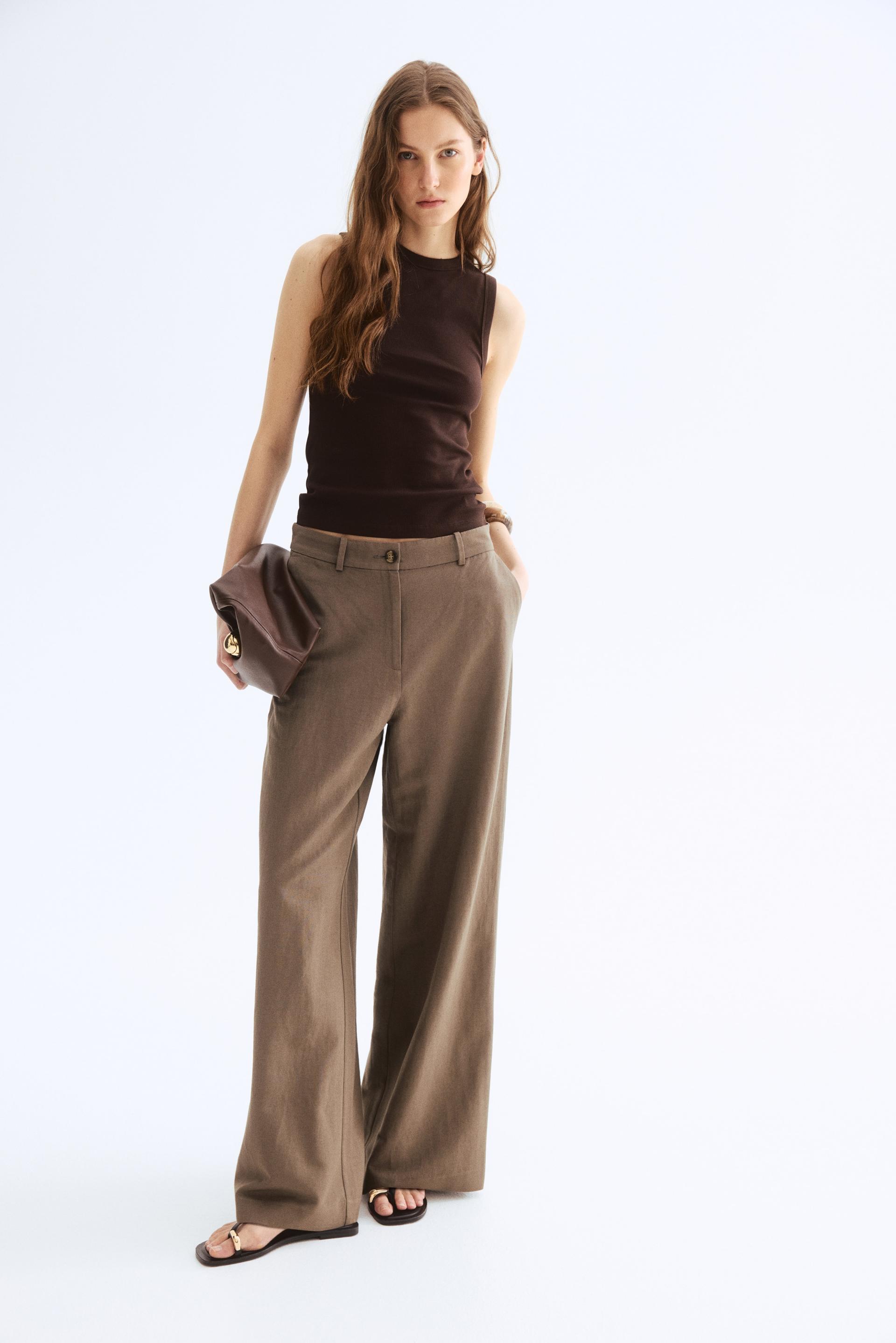 wide-leg linen-blend pants