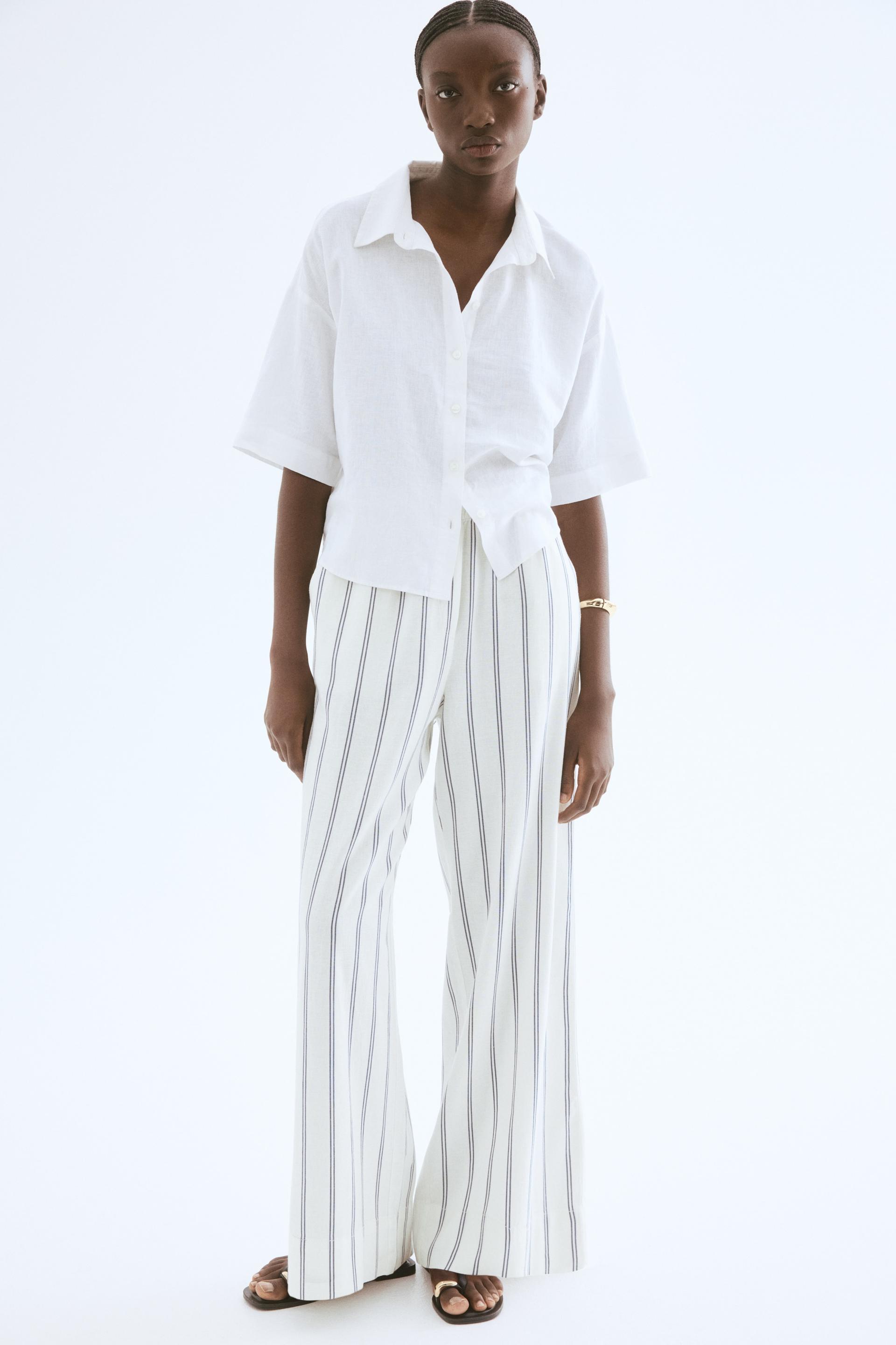 wide-leg linen-blend pants