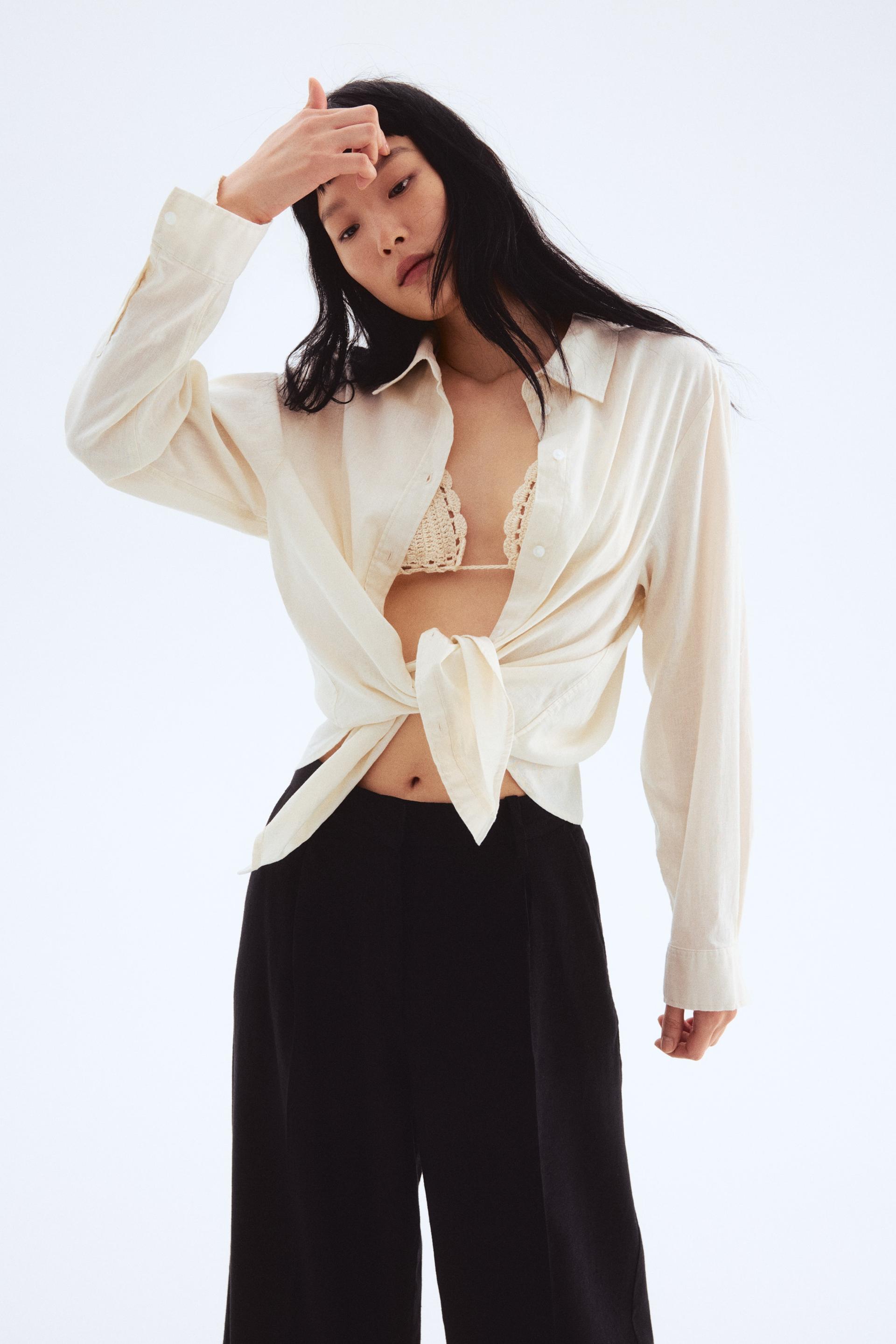 wide-leg linen-blend pants