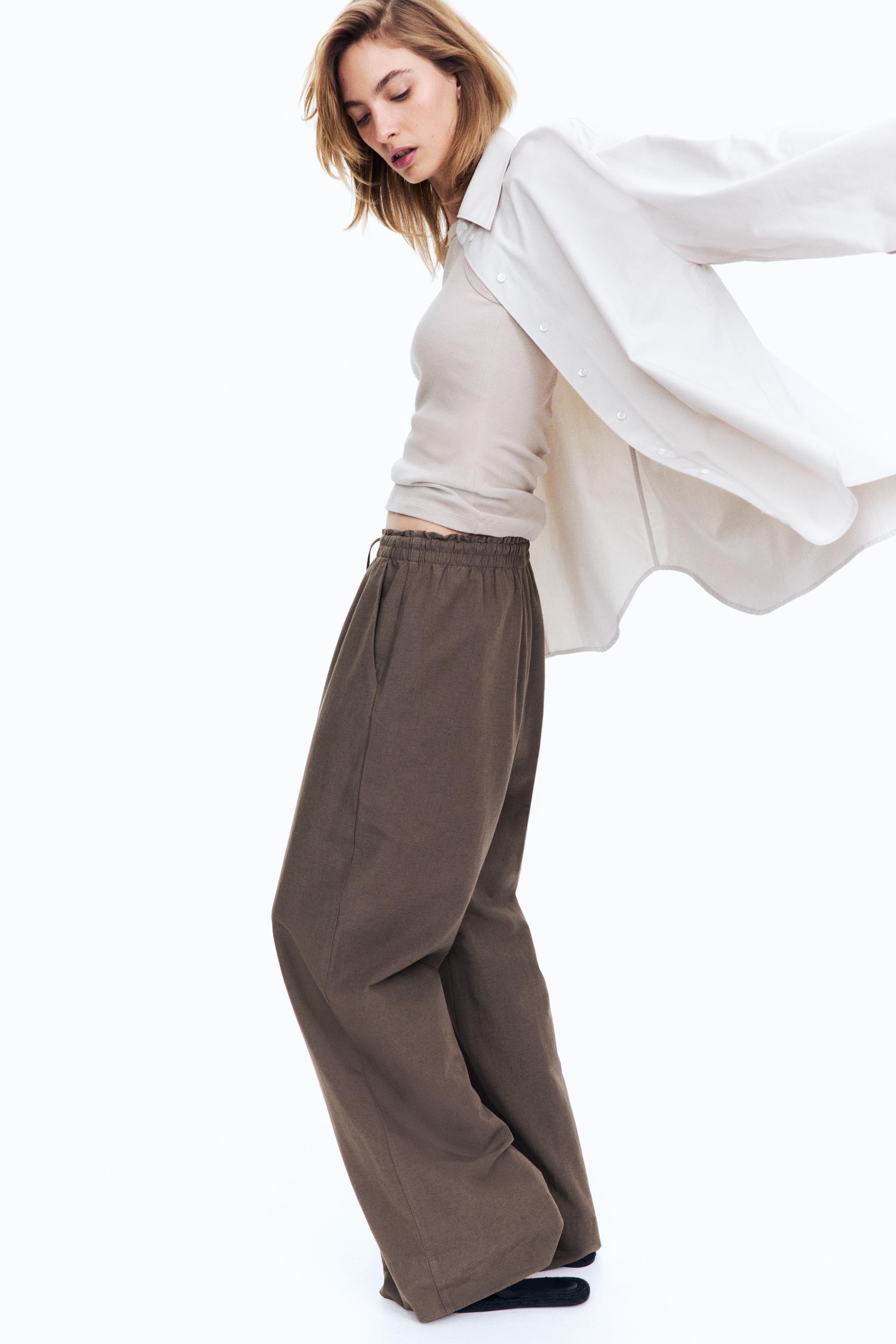 wide-leg linen-blend pants