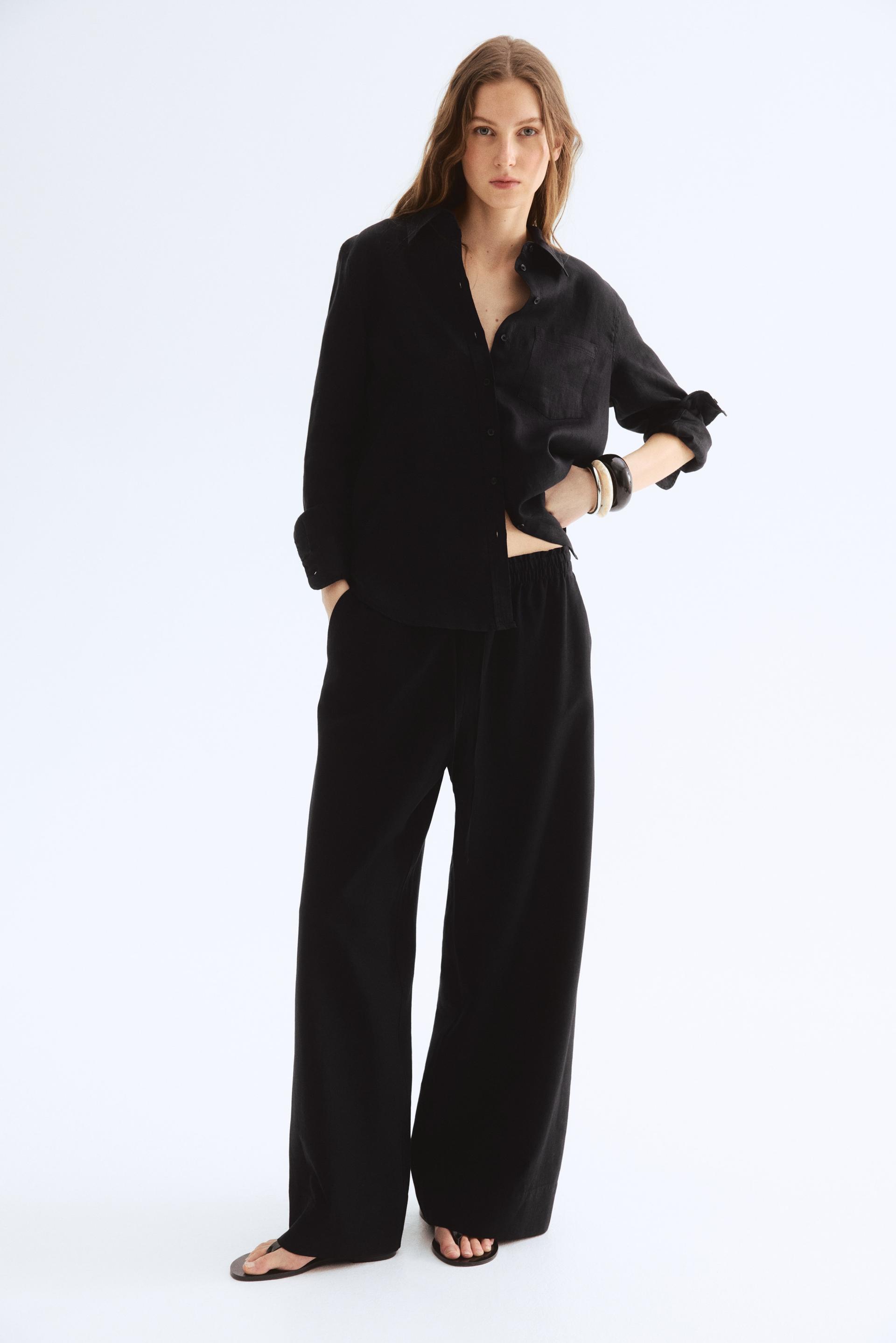 wide-leg linen-blend pants