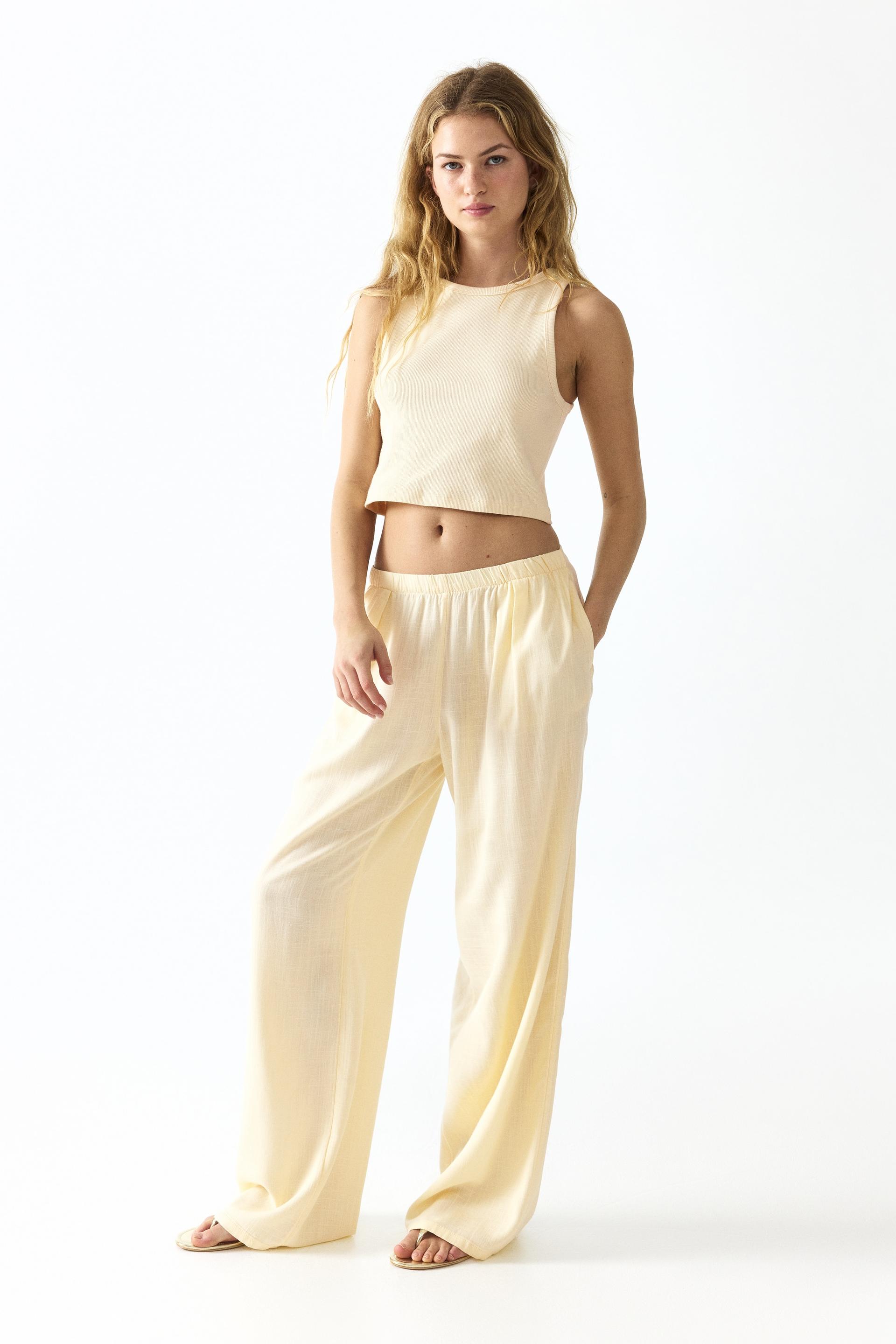 wide-leg linen-blend pants