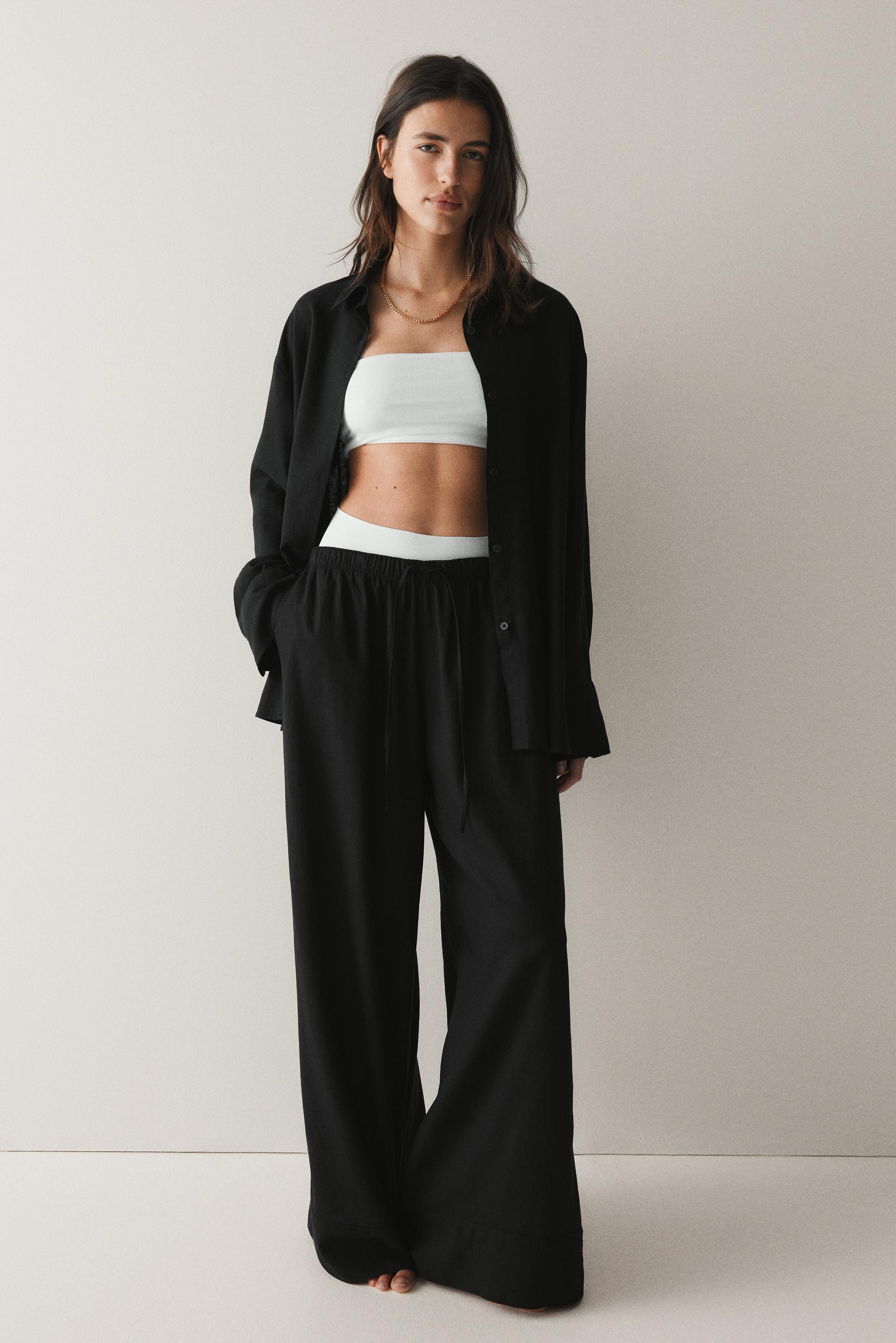 wide-leg linen-blend pants