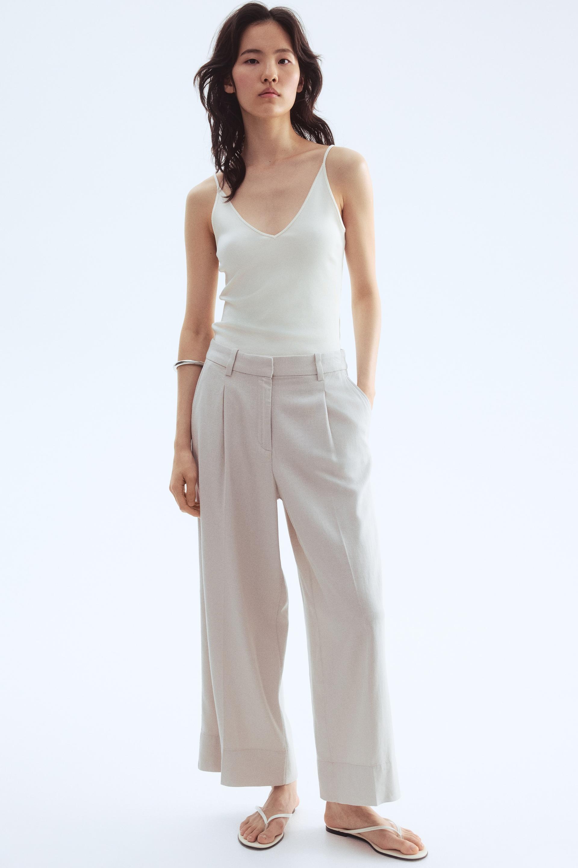 wide-leg linen-blend pants