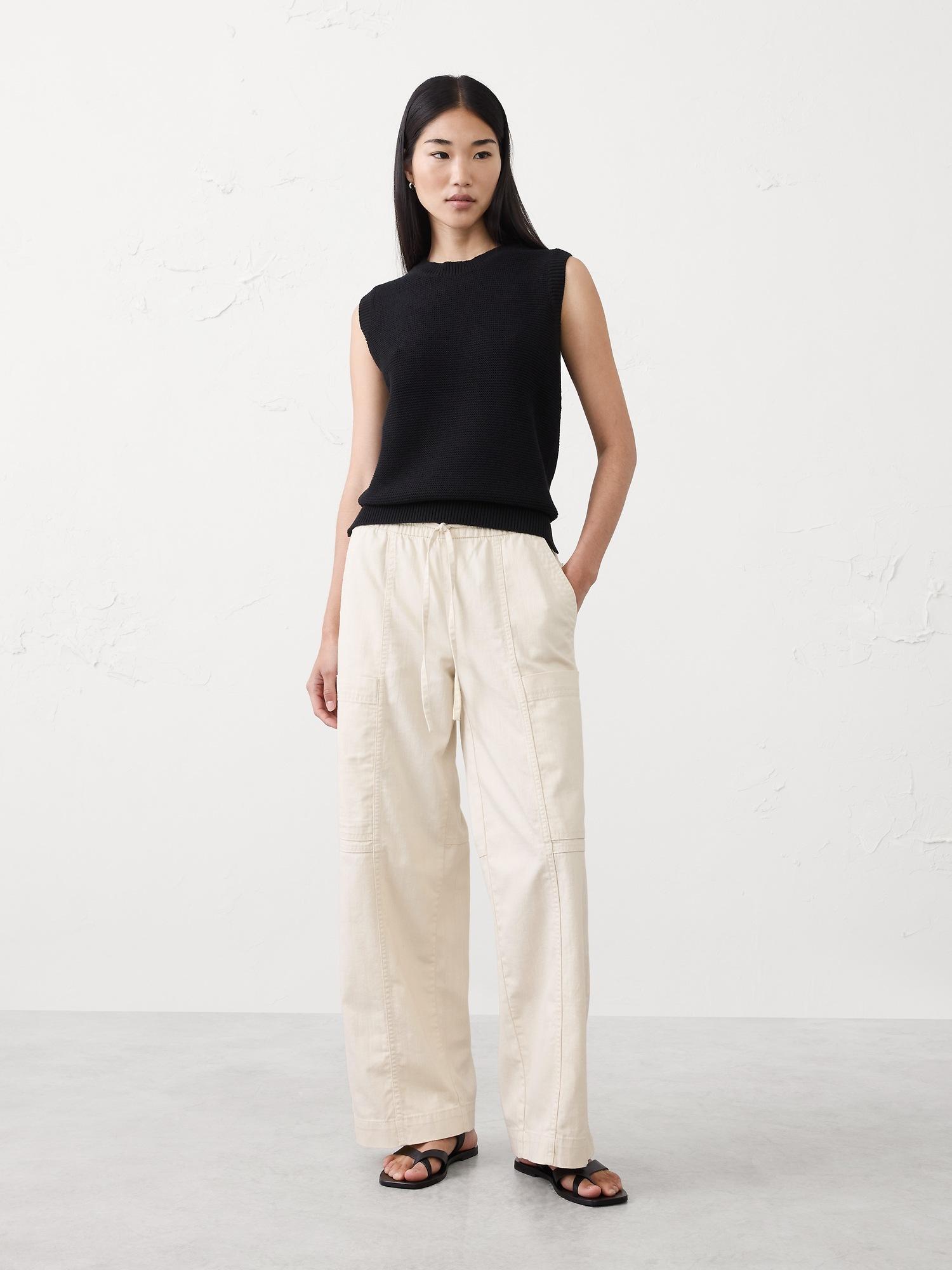 wide-leg mid-rise cargo pull-on jean