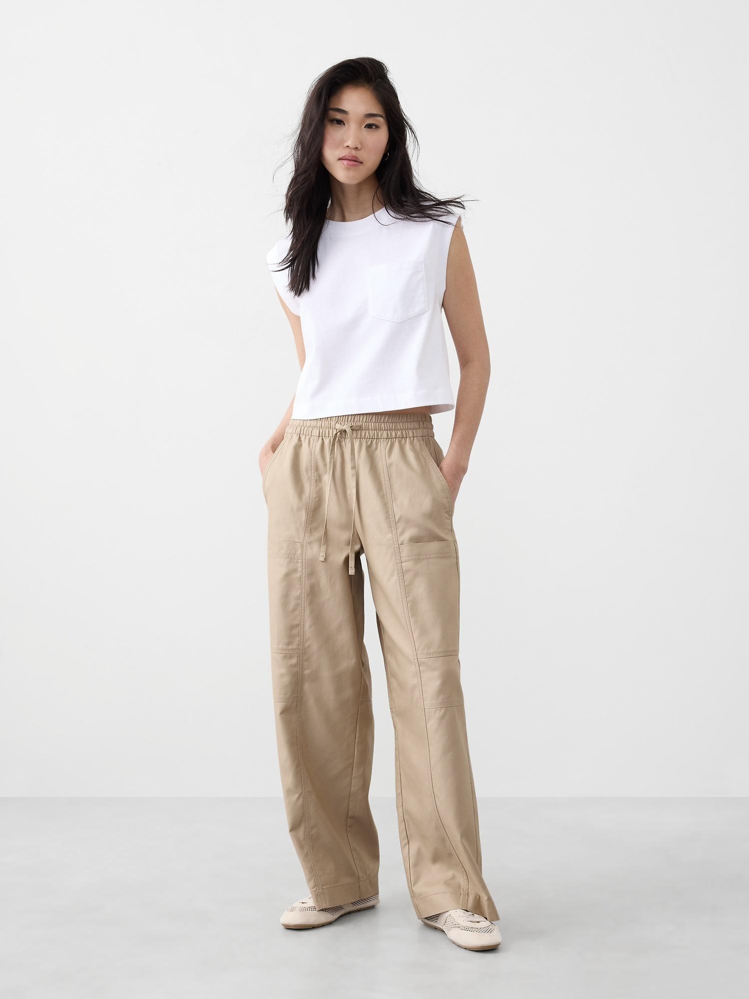 wide-leg mid-rise cargo pull-on pant