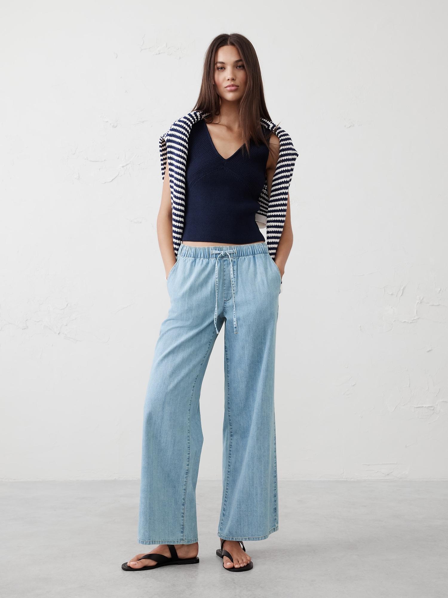 wide-leg mid-rise summerweight pull-on jean