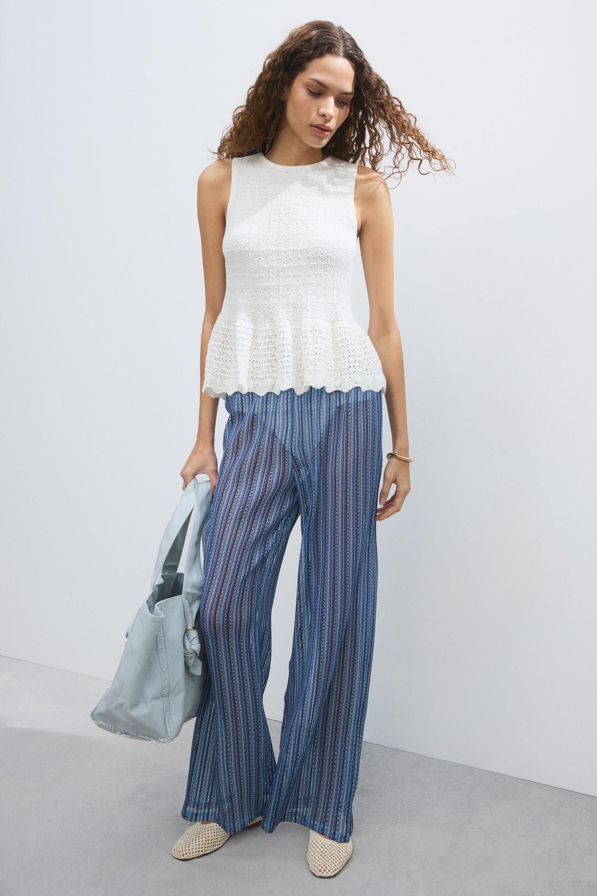 wide-leg open-knit pants