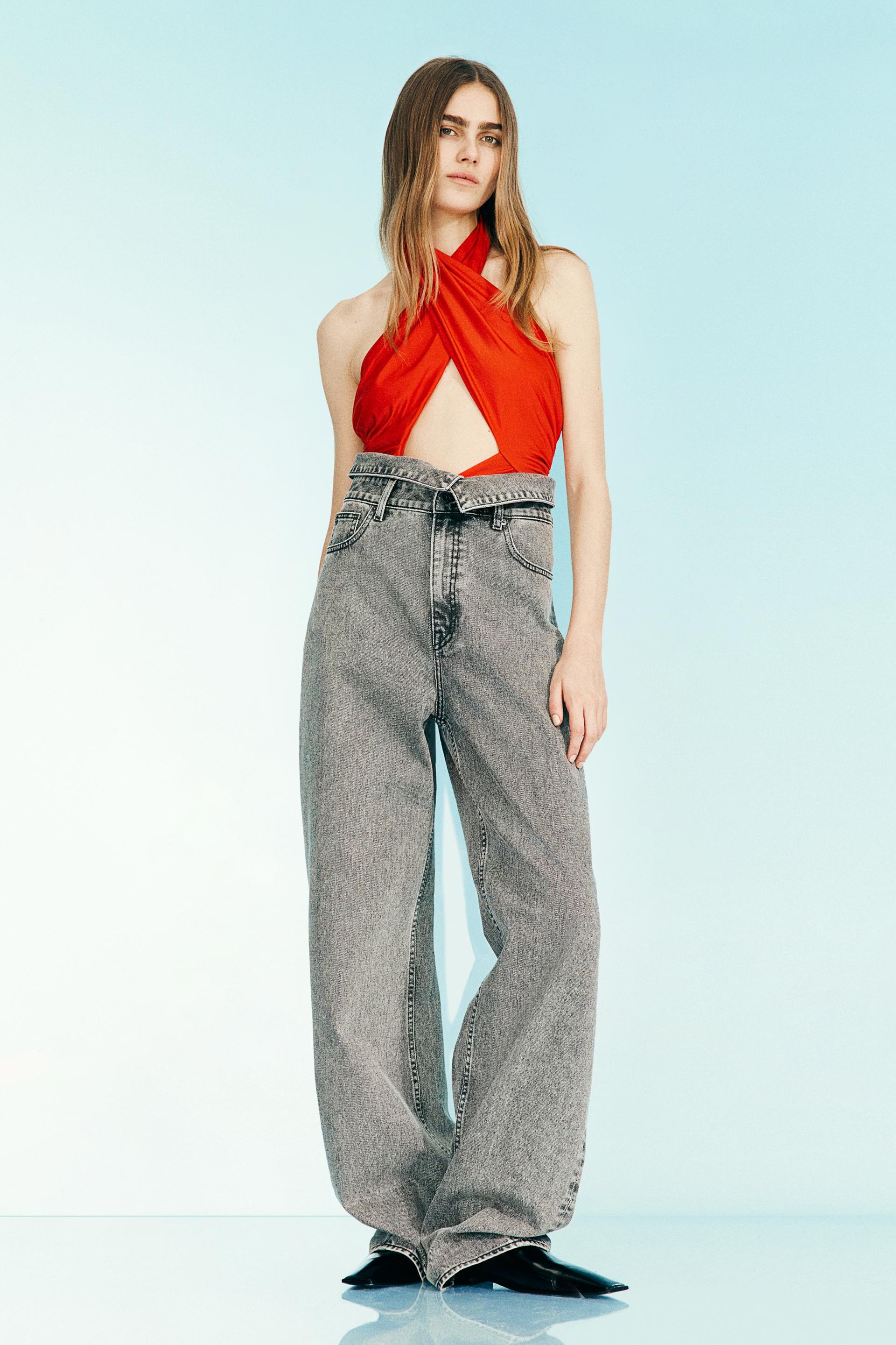 wide-leg paper-bag jeans