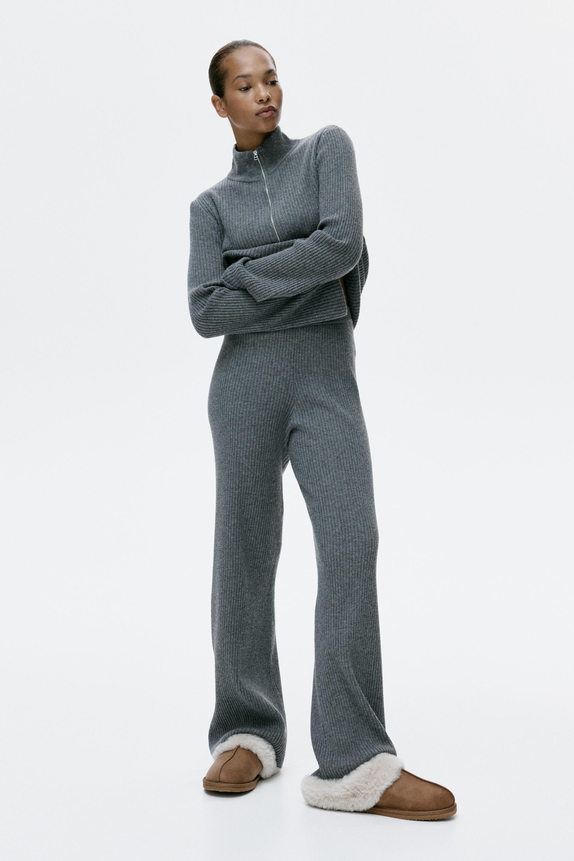 wide-leg rib-knit pants