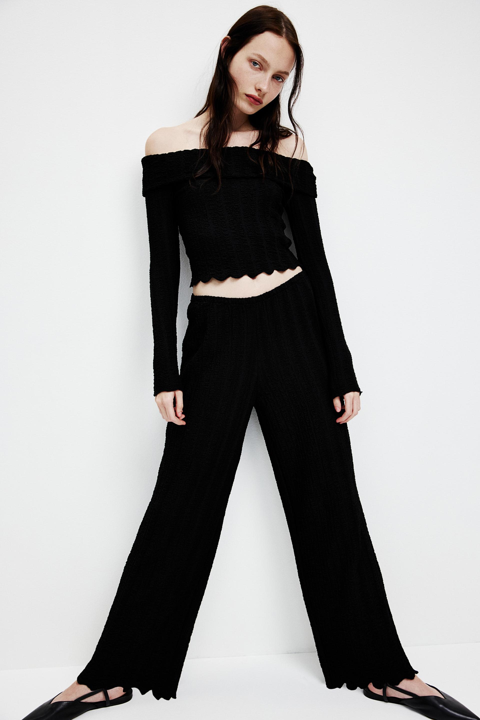 wide-leg textured pants